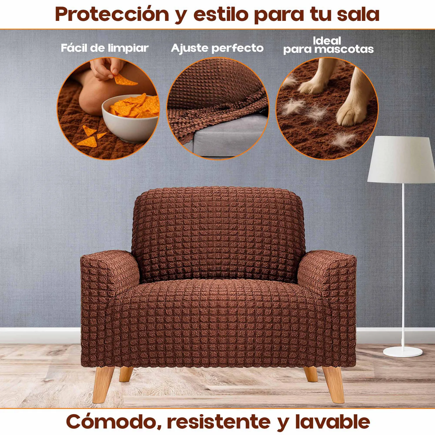Protector de Sofá Un Puesto Tela Elástica Lavable Resistente