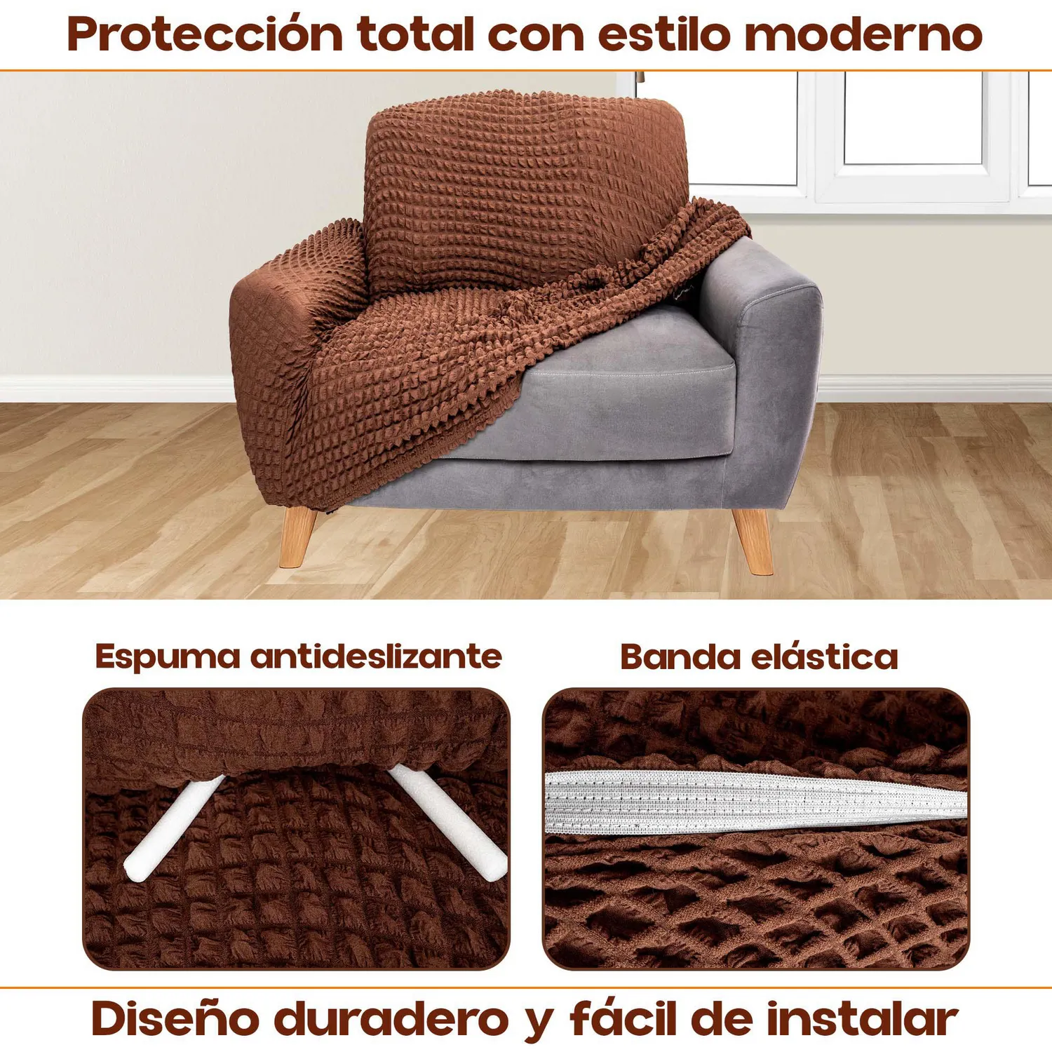 Protector de Sofá Un Puesto Tela Elástica Lavable Resistente 3