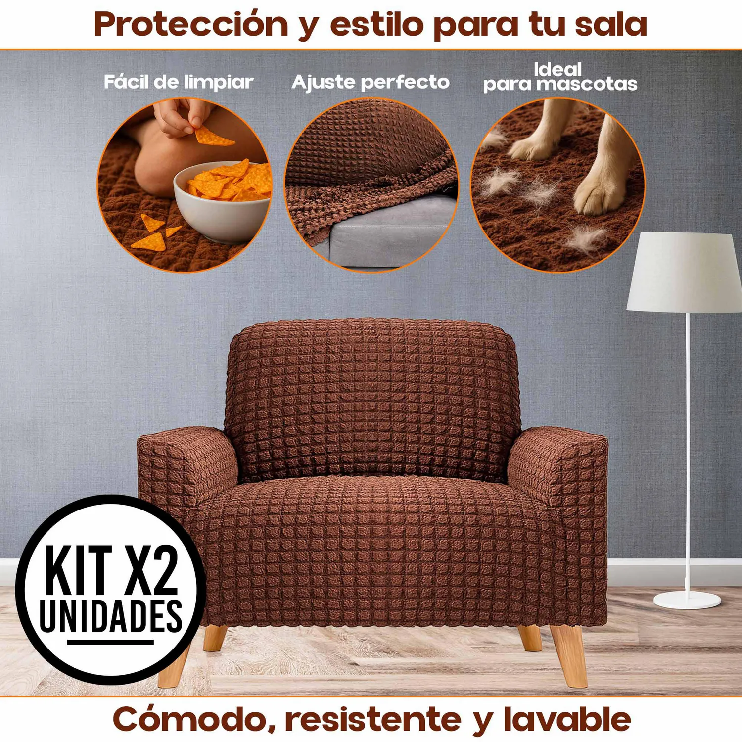 Set X2 Protectores de Sofá Un Puesto Tela Elástica Lavable