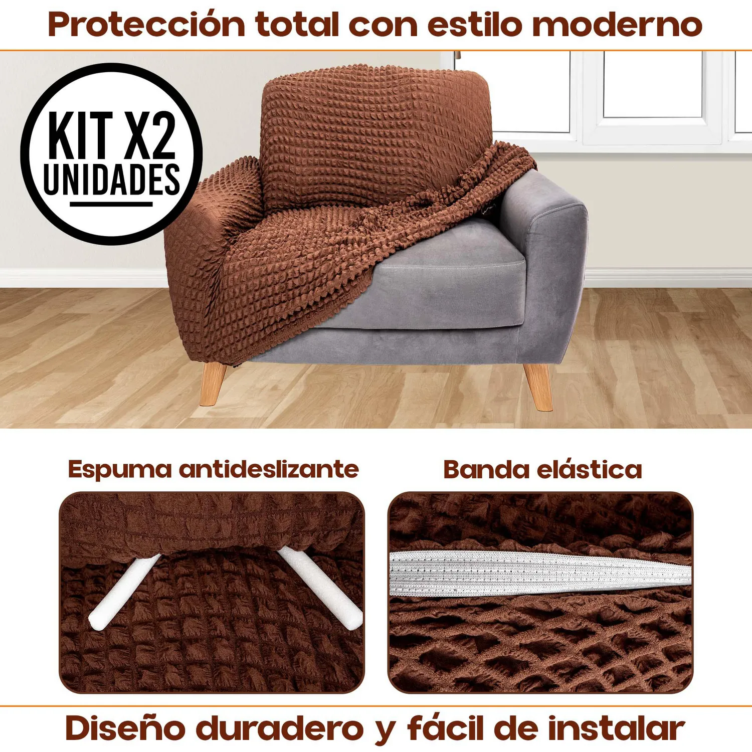 Set X2 Protectores de Sofá Un Puesto Tela Elástica Lavable 3