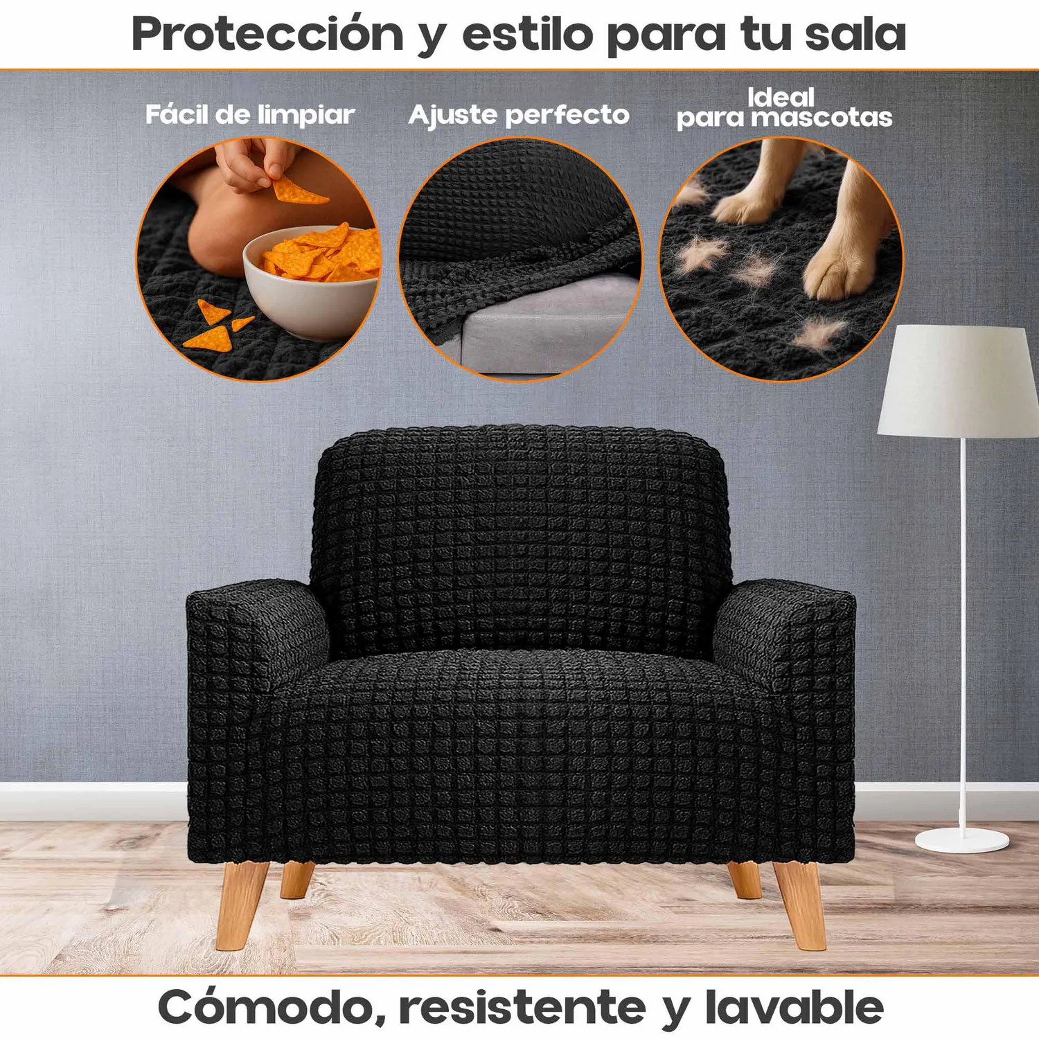 Protector de Sofá Un Puesto Tela Elástica Lavable Resistente