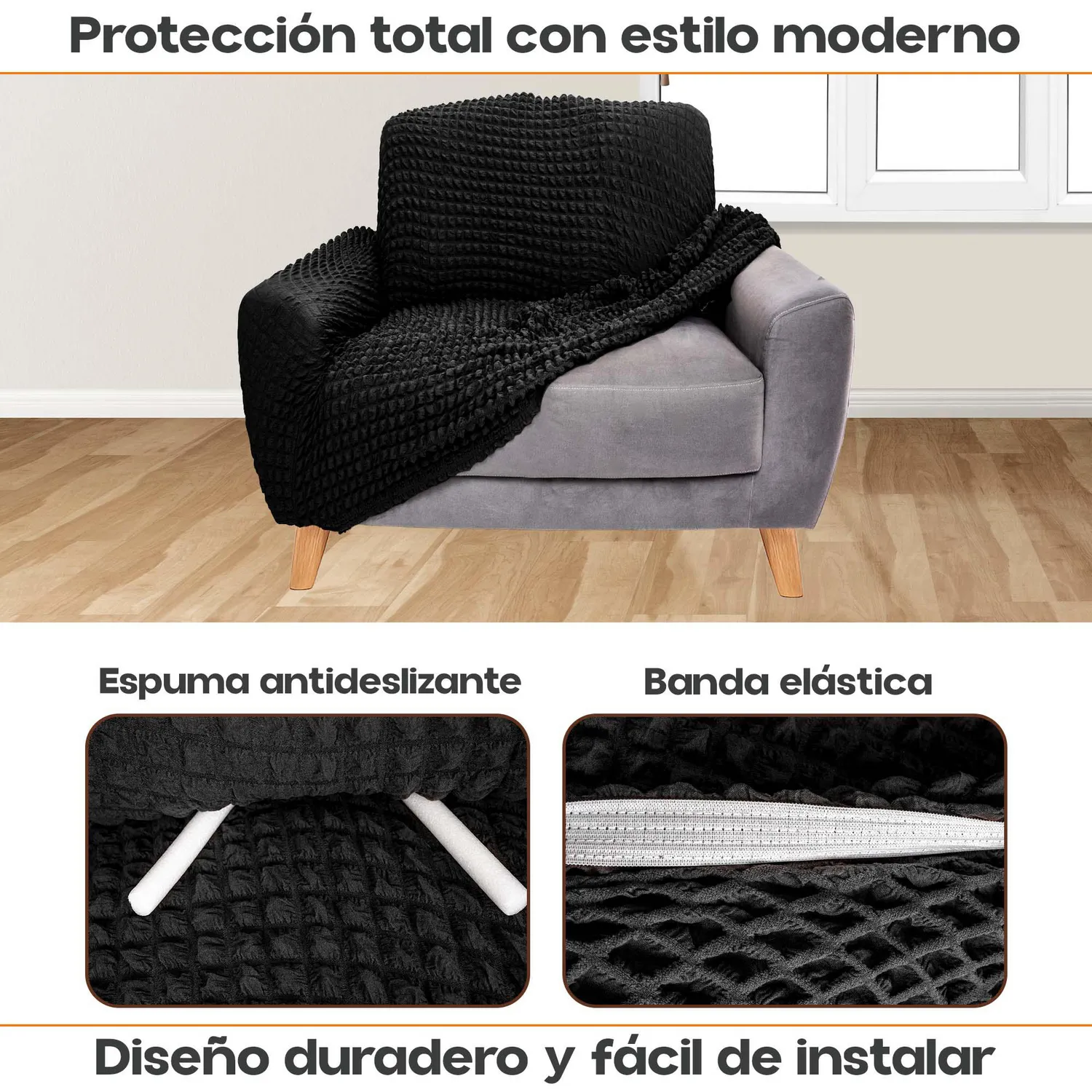 Protector de Sofá Un Puesto Tela Elástica Lavable Resistente 3