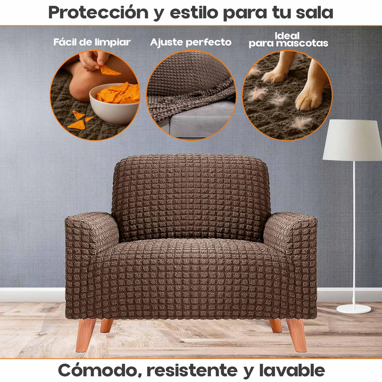 Protector de Sofá Un Puesto Tela Elástica Lavable Resistente