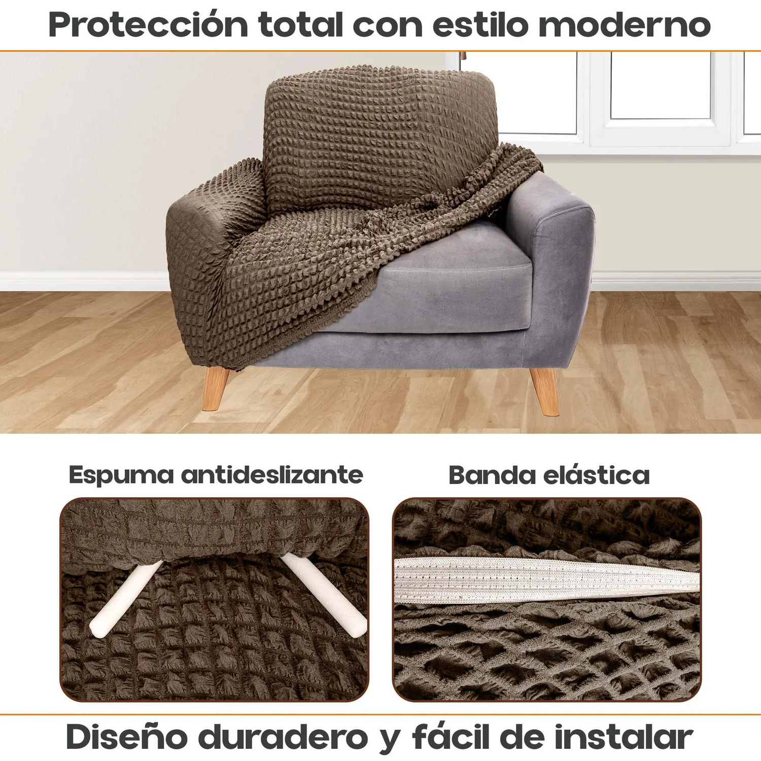 Protector de Sofá Un Puesto Tela Elástica Lavable Resistente 3