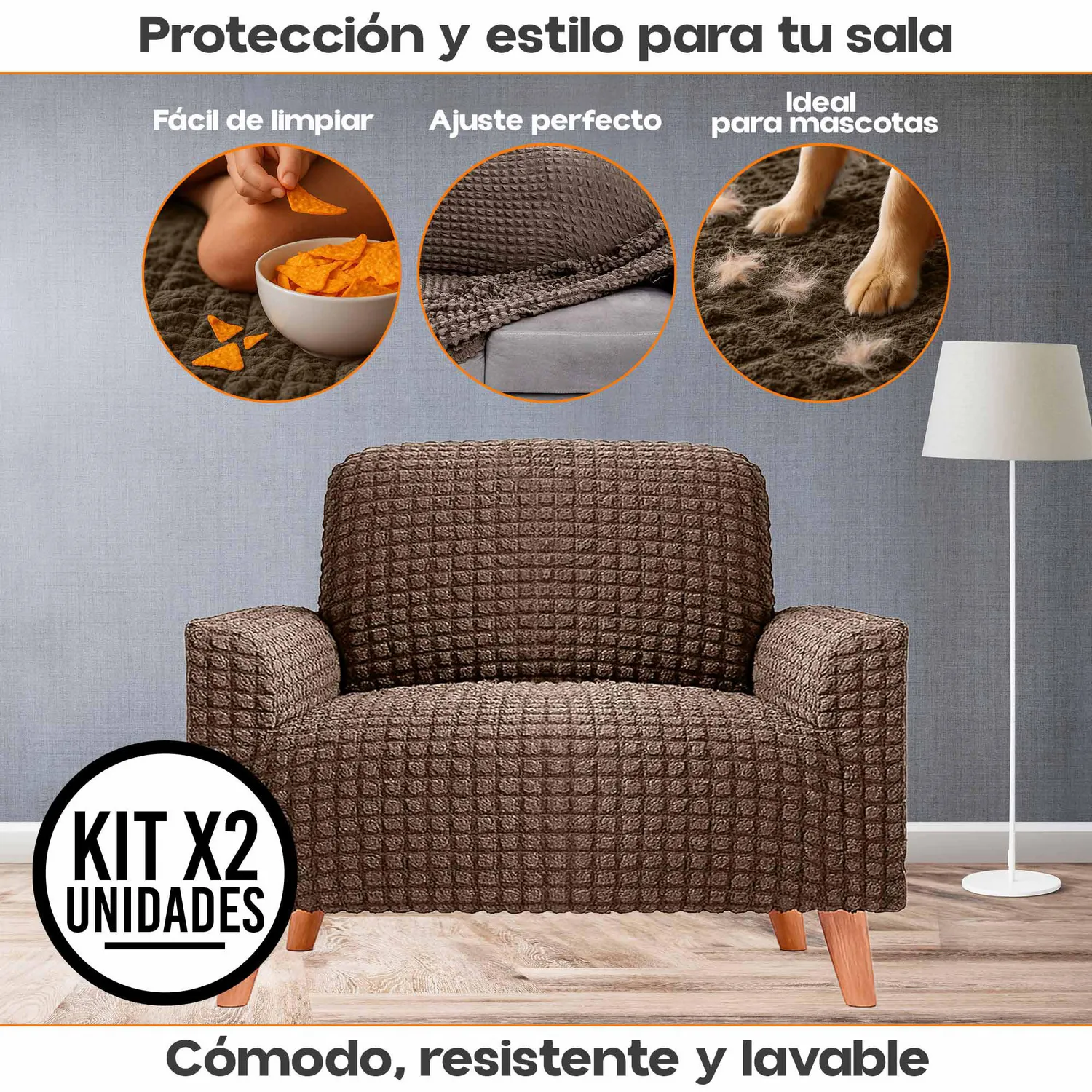 Set X2 Protectores de Sofá Un Puesto Tela Elástica Lavable