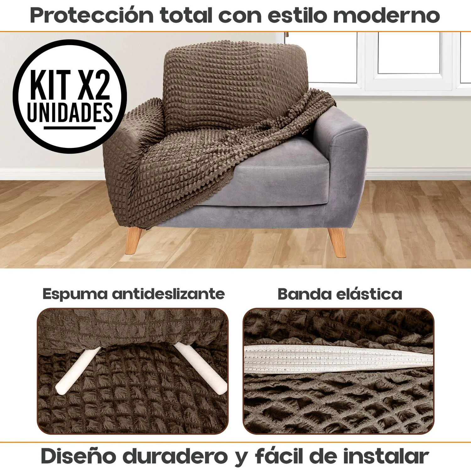 Set X2 Protectores de Sofá Un Puesto Tela Elástica Lavable 3