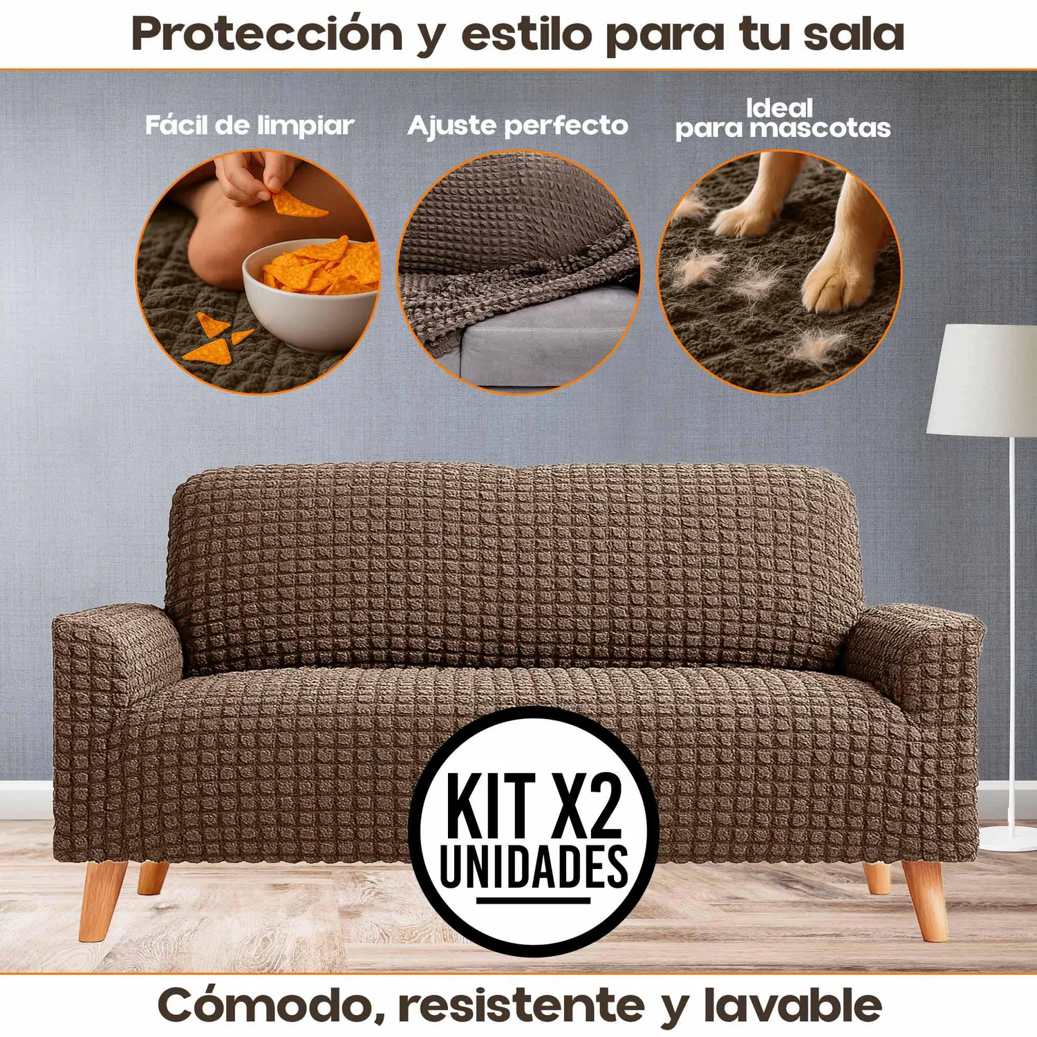 Set X2 Protector Sofá 2 Puestos Lavable Antimanchas Mascotas