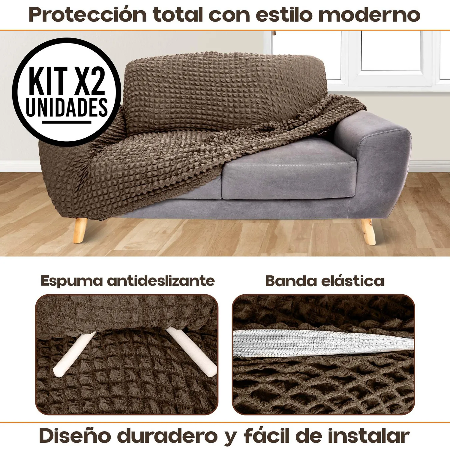 Set X2 Protector Sofá 2 Puestos Lavable Antimanchas Mascotas 3