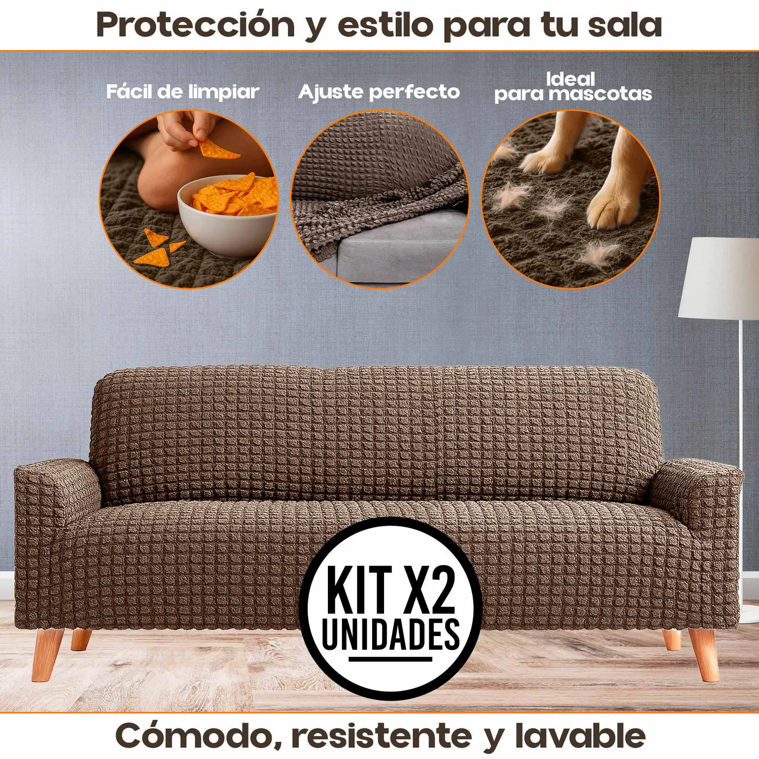 Set X2 Protectores de Sofá 3 Puestos Tela Elástica Lavable