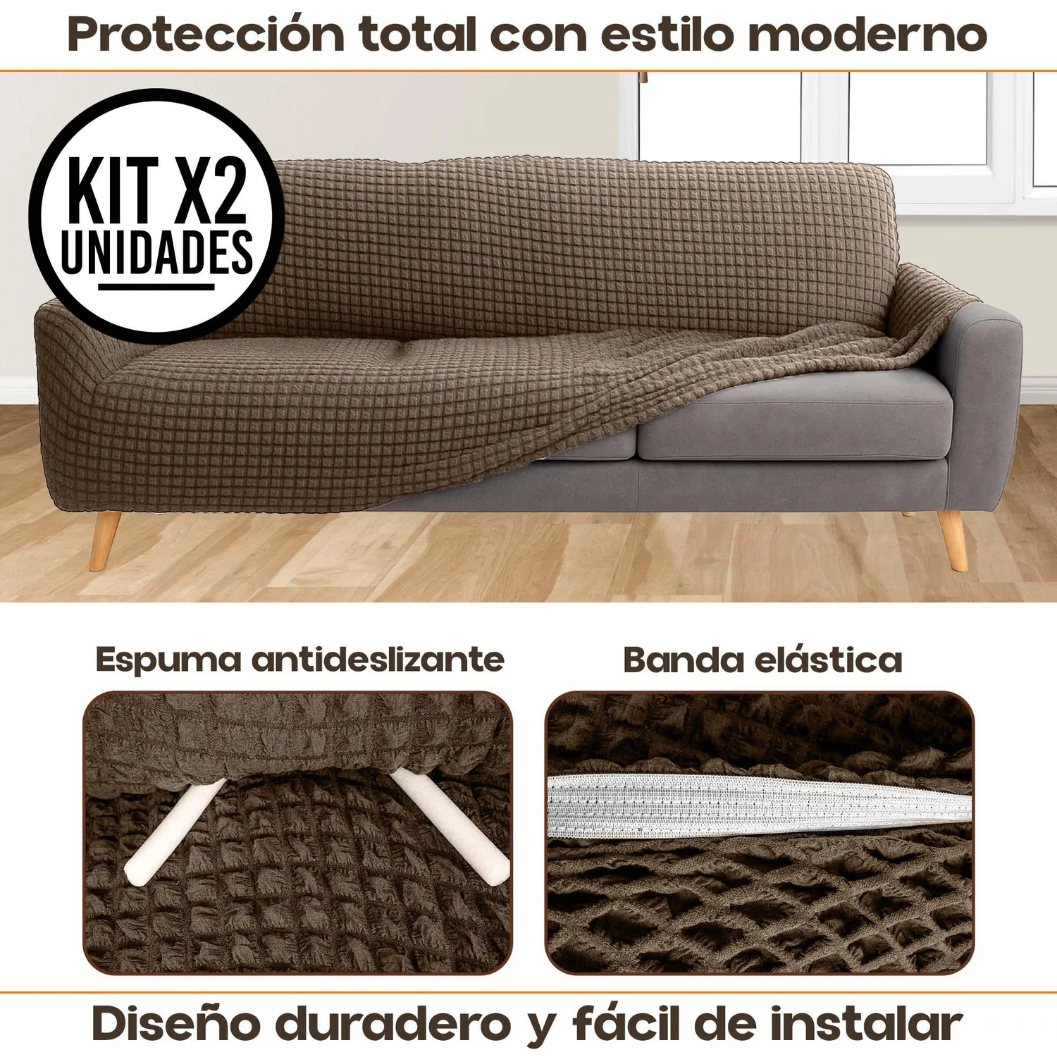 Set X2 Protectores de Sofá 3 Puestos Tela Elástica Lavable 3