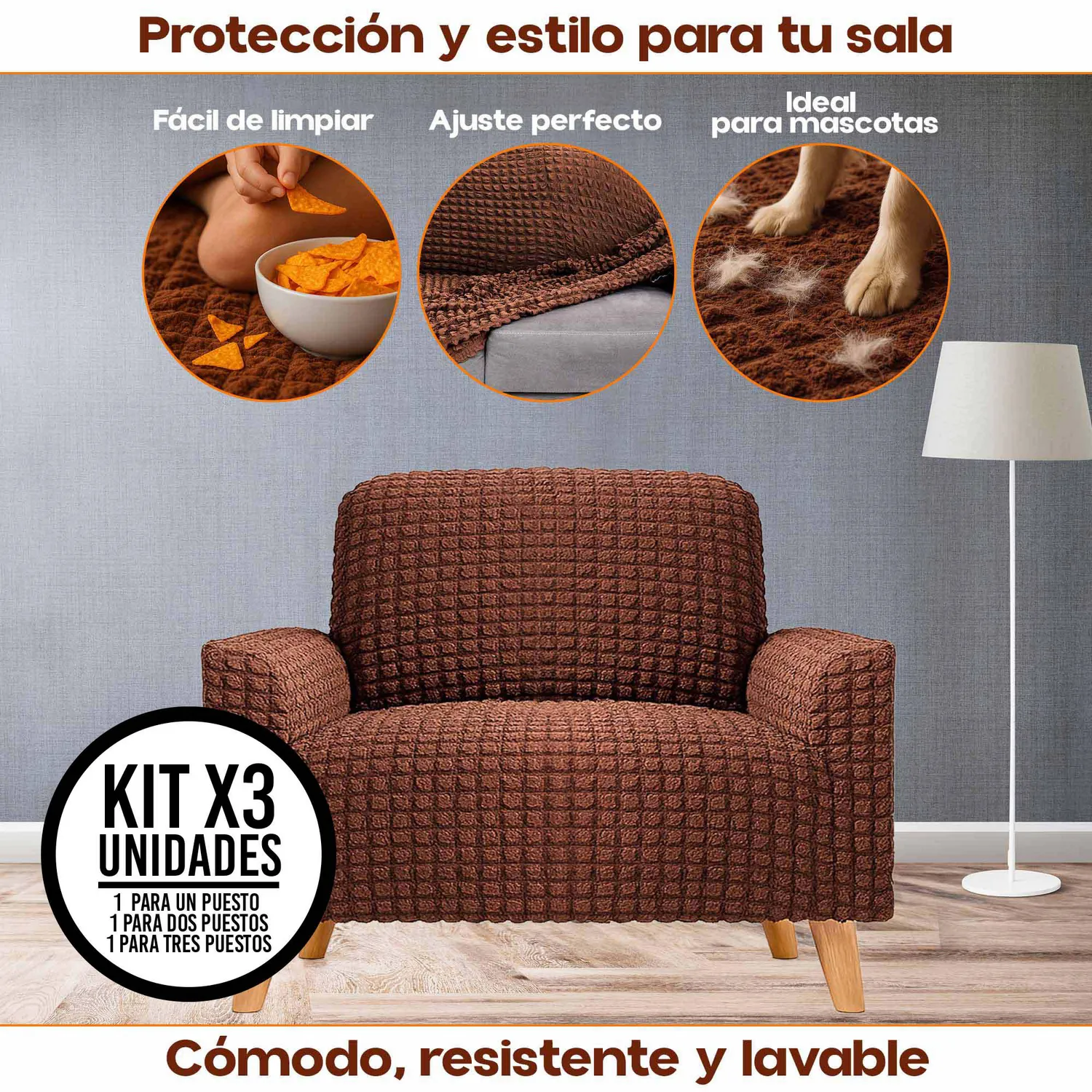 Combo X3 Protectores Elástico de Sofá Un. Dos y Tres Puestos