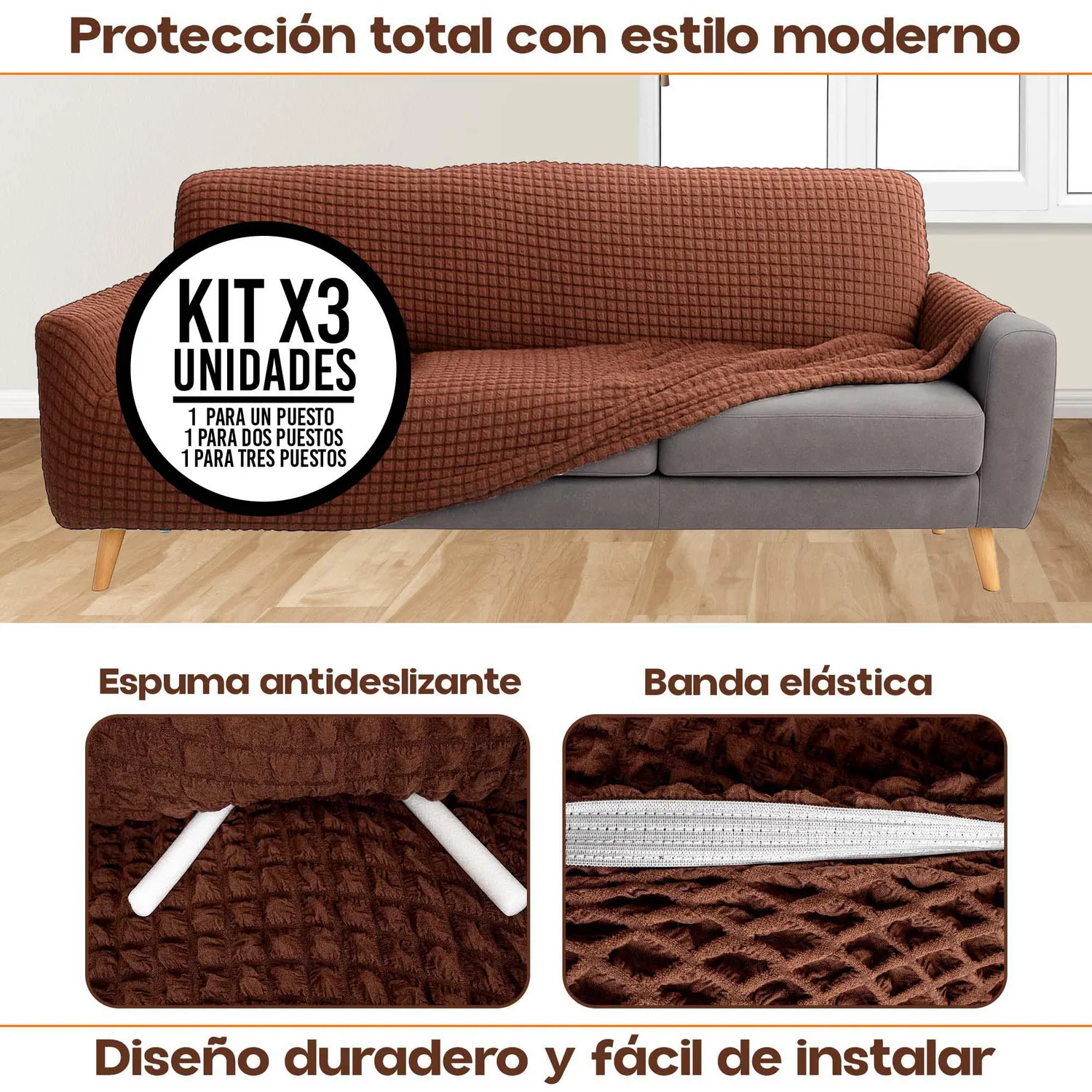 Combo X3 Protectores Elástico de Sofá Un. Dos y Tres Puestos 3