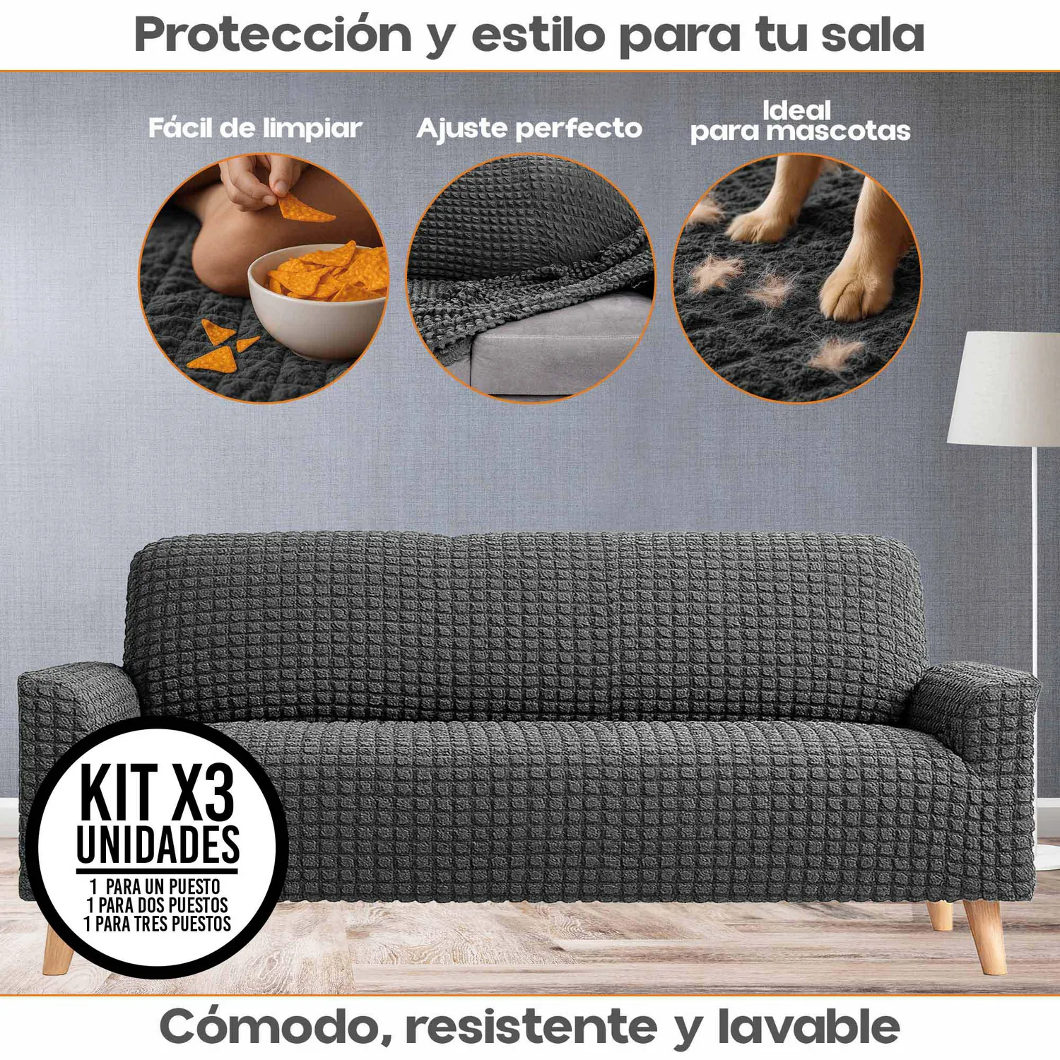 Combo X3 Protectores Elástico de Sofá Un. Dos y Tres Puestos