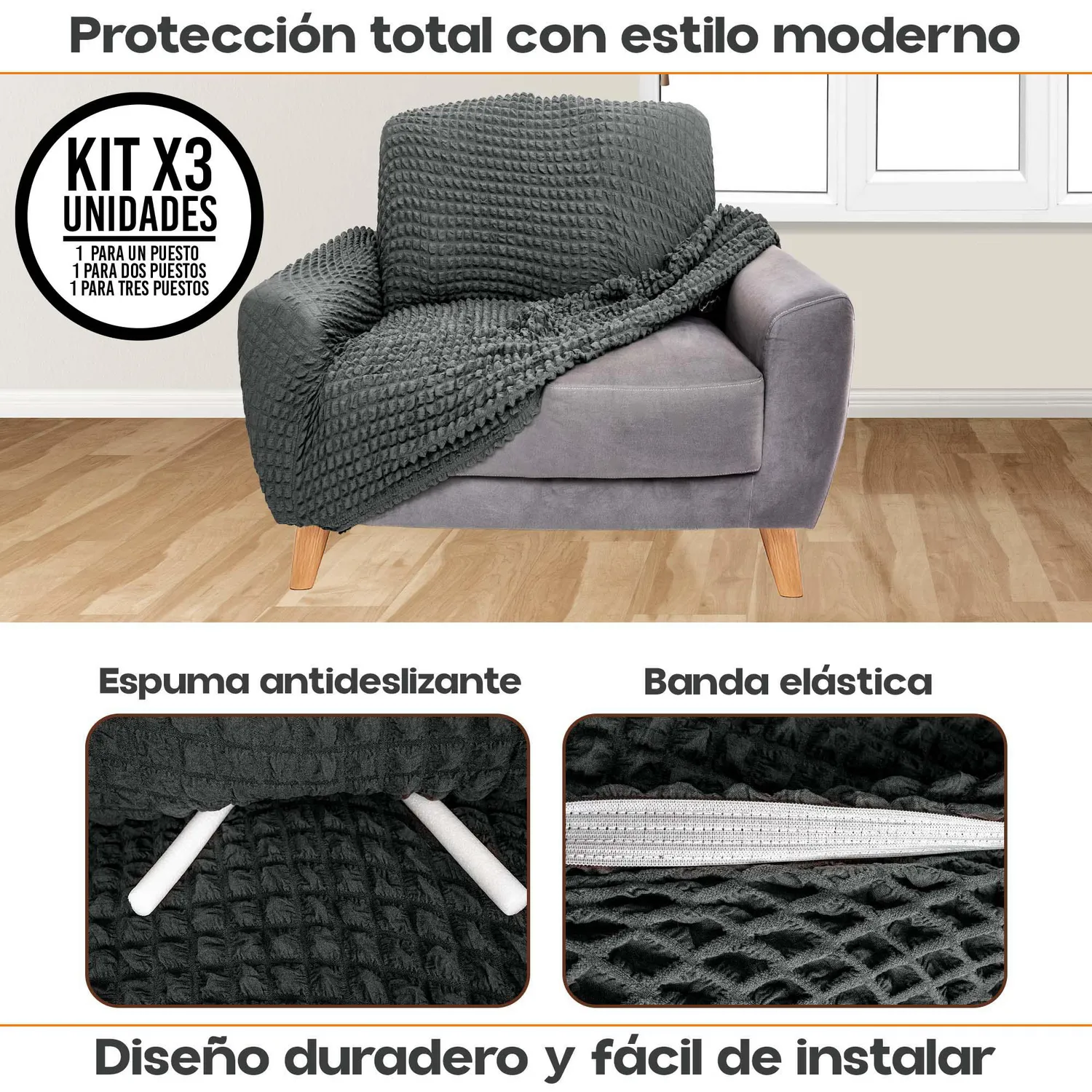 Combo X3 Protectores Elástico de Sofá Un. Dos y Tres Puestos 3