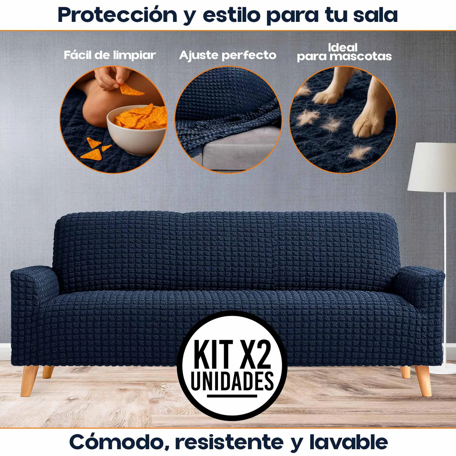 Set X2 Protectores de Sofá 3 Puestos Tela Elástica Lavable