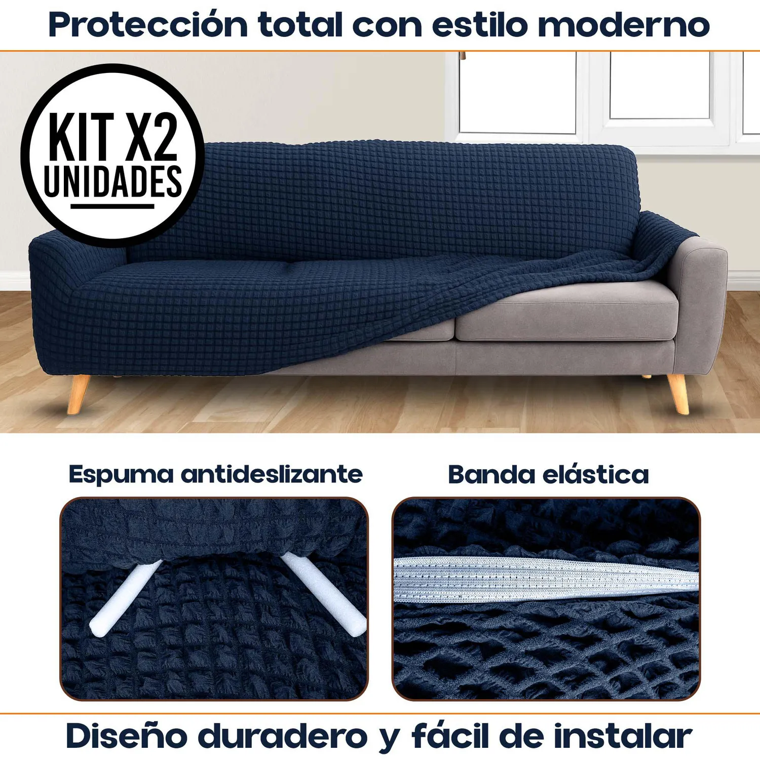 Set X2 Protectores de Sofá 3 Puestos Tela Elástica Lavable 3