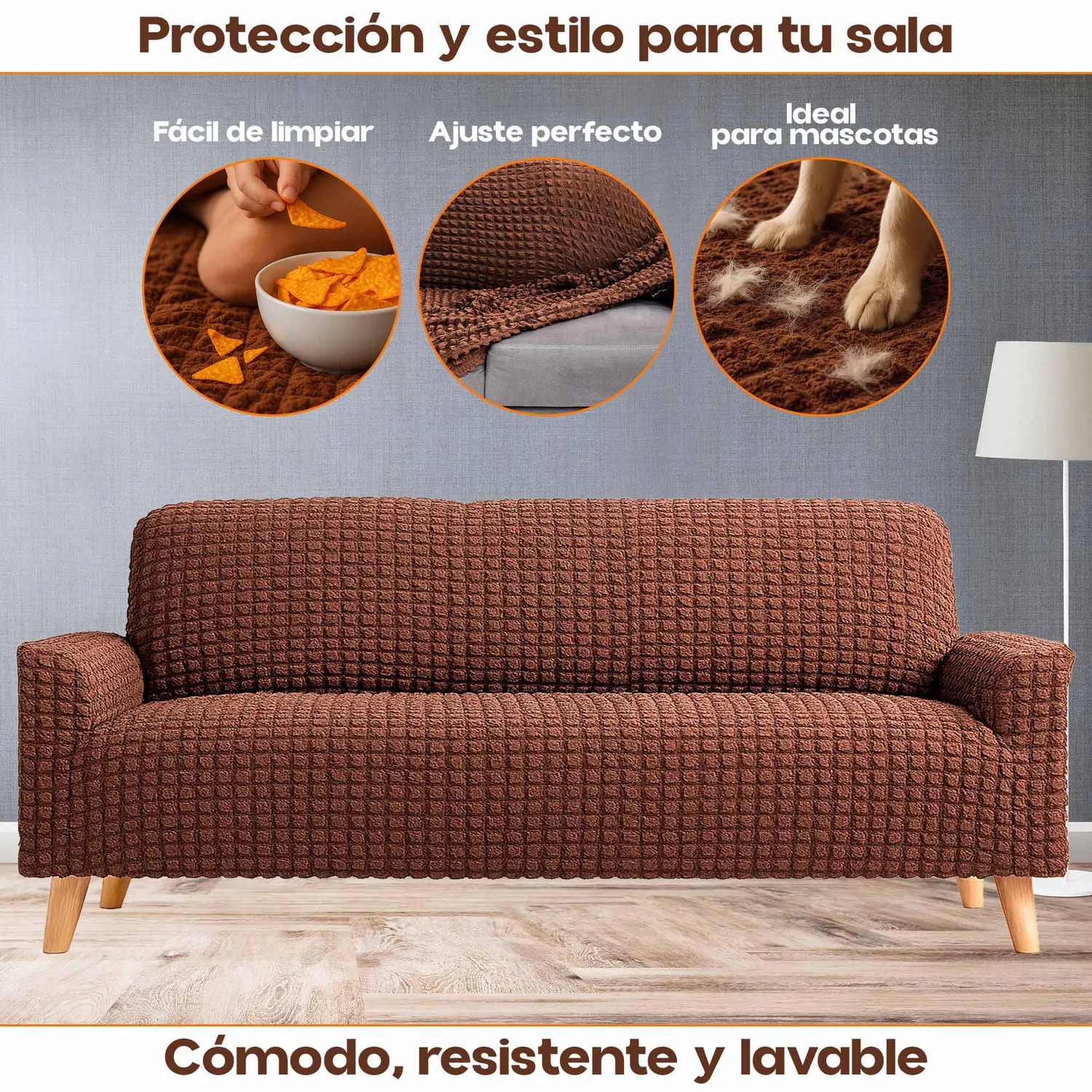 Protector Sofá 3 Puestos Tela Elástica Lavable Antimanchas