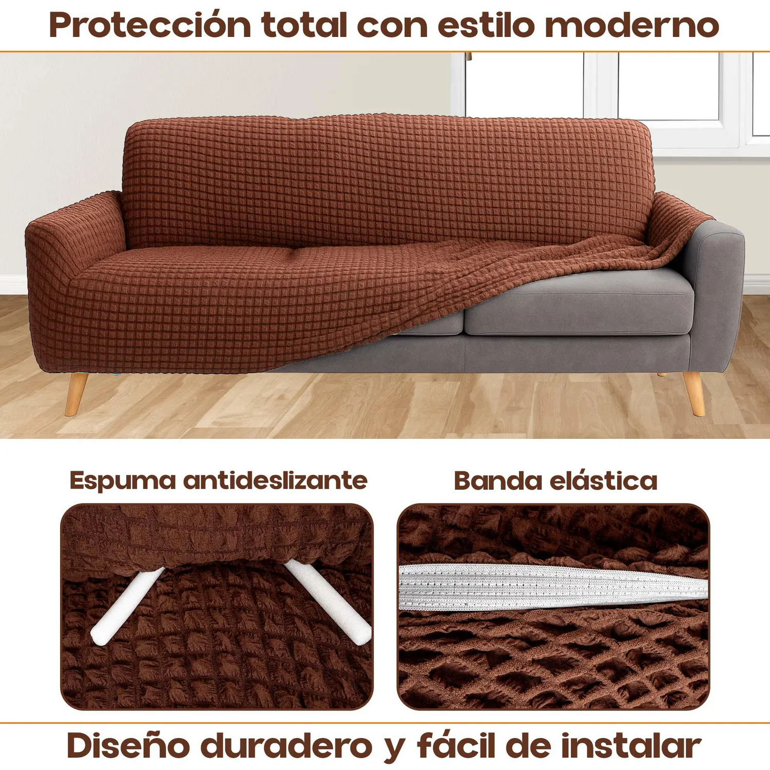 Protector Sofá 3 Puestos Tela Elástica Lavable Antimanchas 3