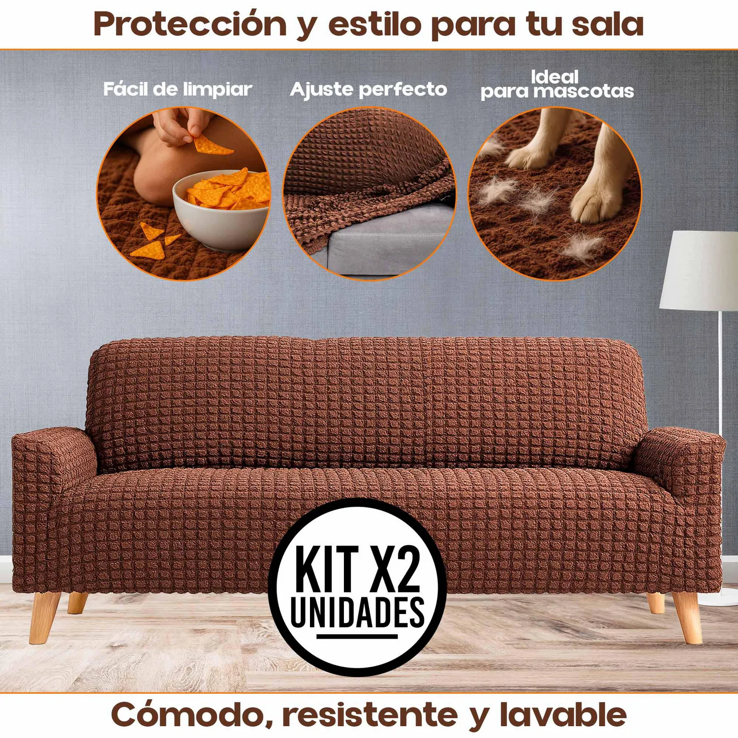 Set X2 Protectores de Sofá 3 Puestos Tela Elástica Lavable