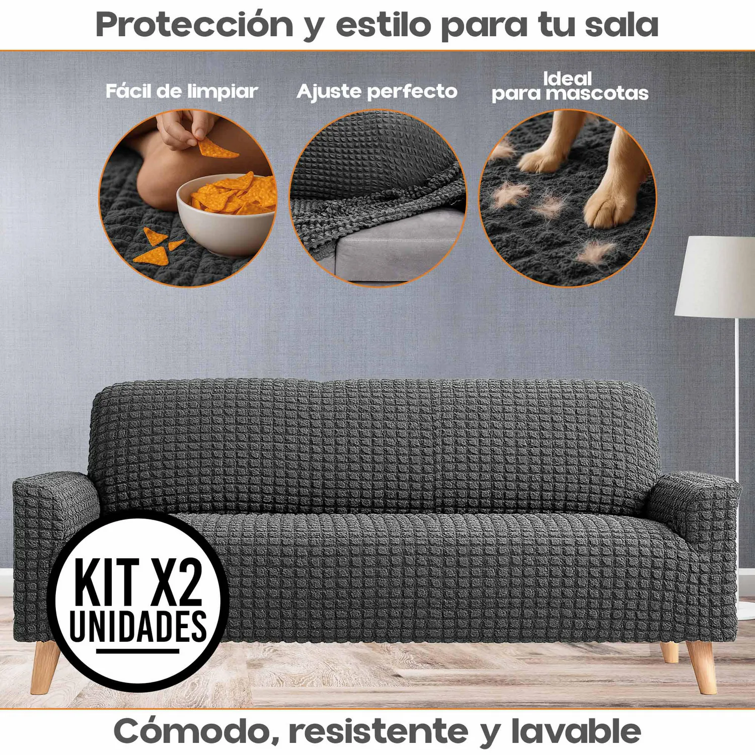Set X2 Protectores de Sofá 3 Puestos Tela Elástica Lavable
