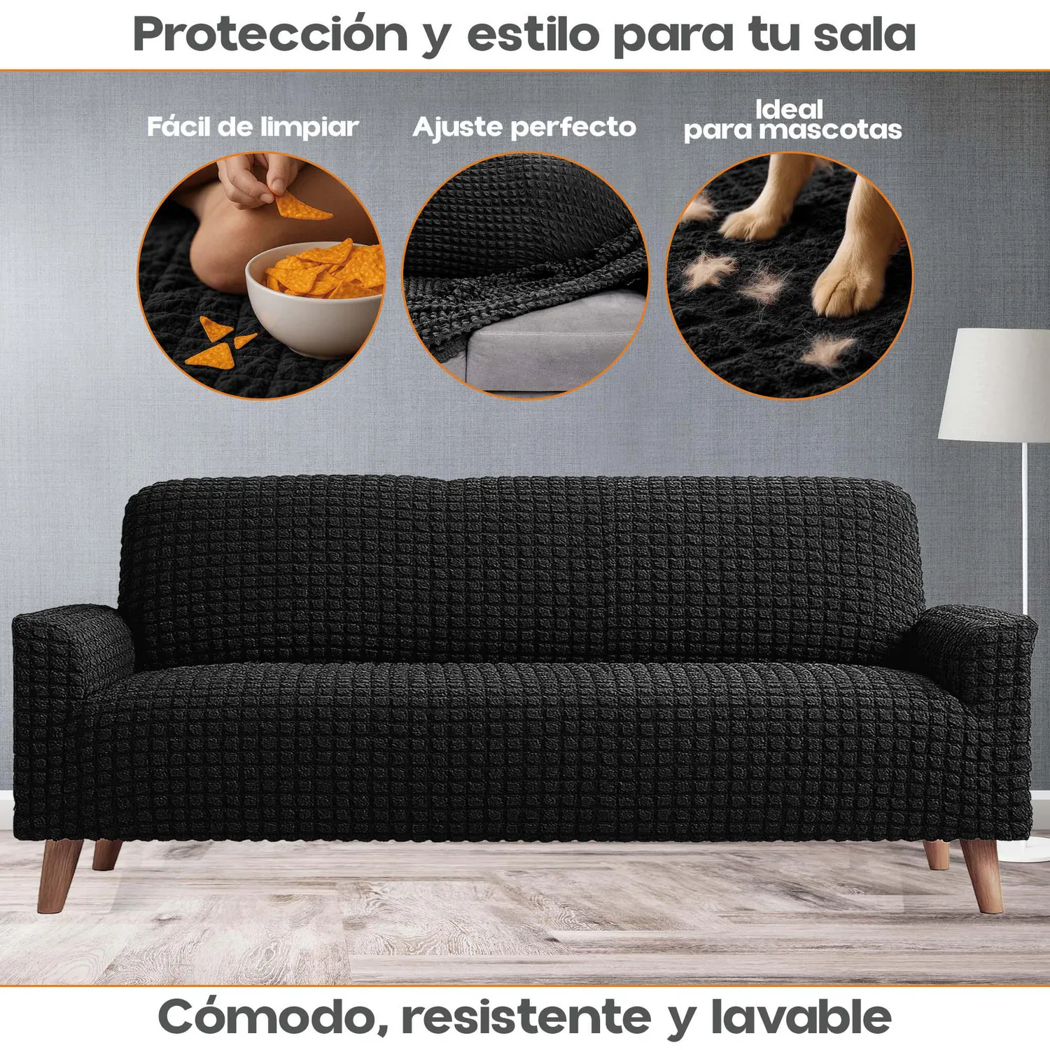 Protector Sofá 3 Puestos Tela Elástica Lavable Antimanchas