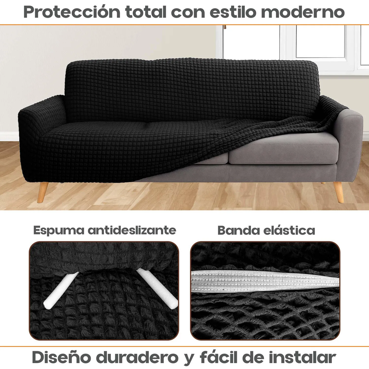 Protector Sofá 3 Puestos Tela Elástica Lavable Antimanchas 3