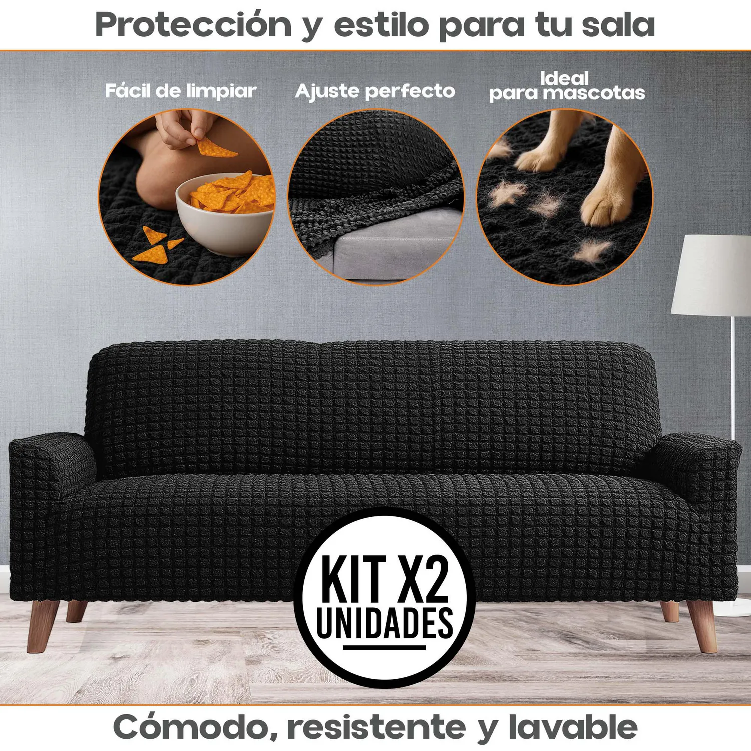 Set X2 Protectores de Sofá 3 Puestos Tela Elástica Lavable