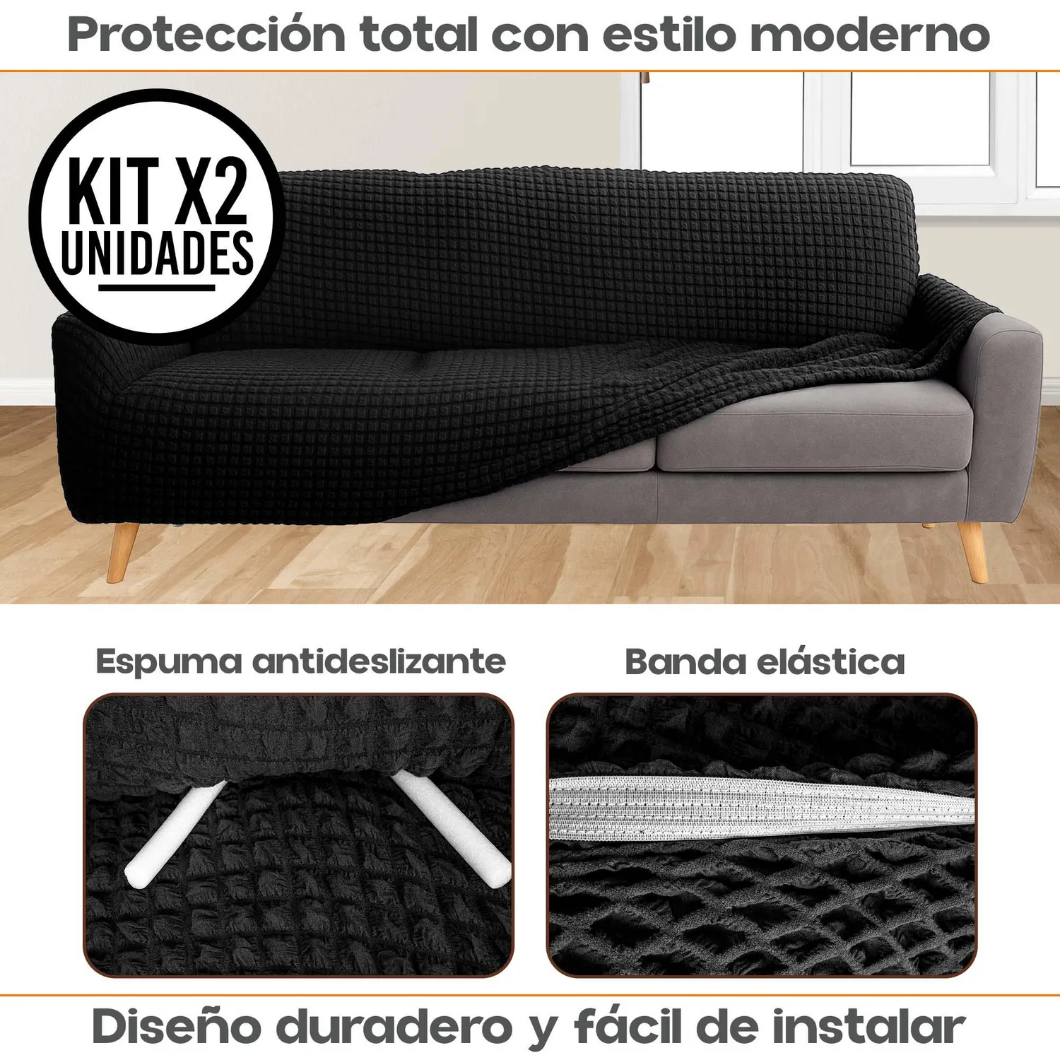 Set X2 Protectores de Sofá 3 Puestos Tela Elástica Lavable 3