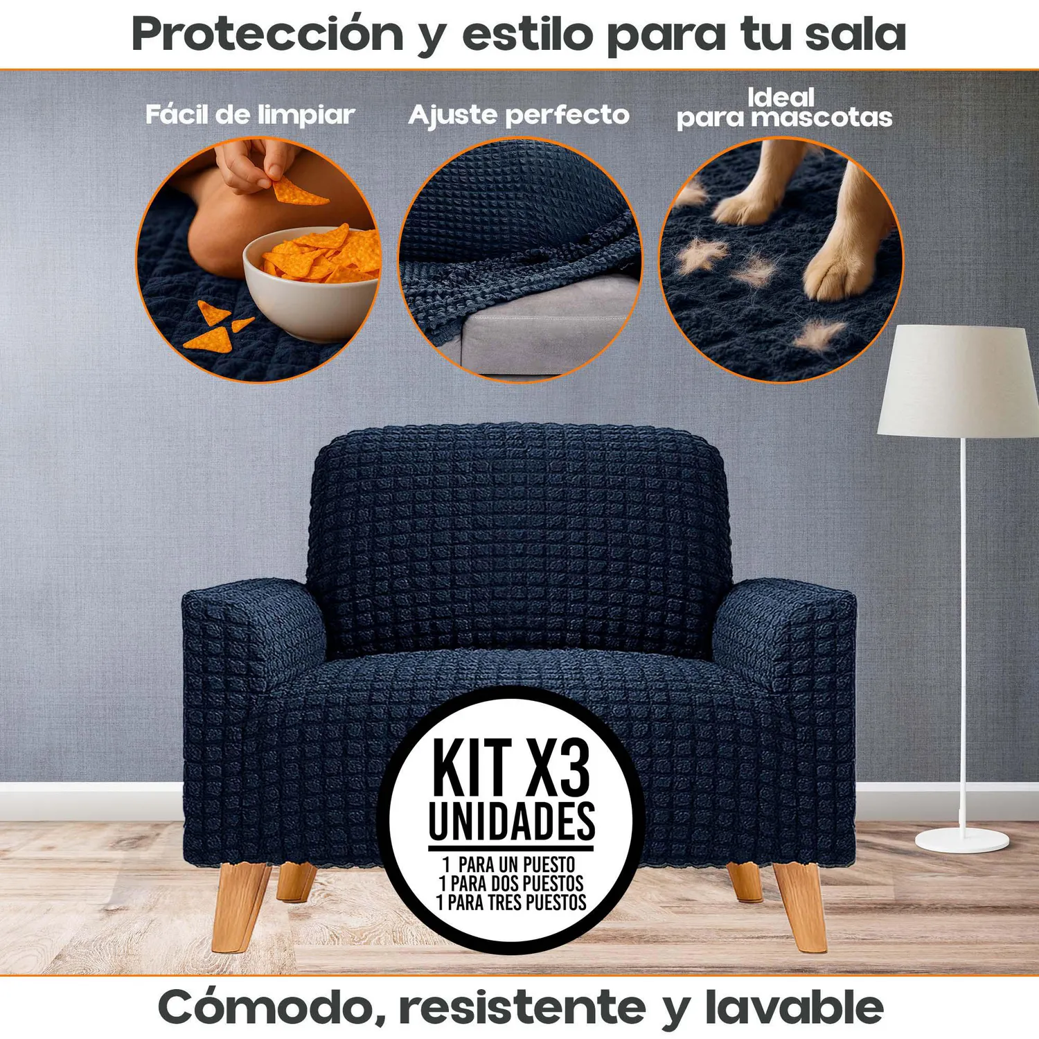 Combo X3 Protectores Elástico de Sofá Un. Dos y Tres Puestos