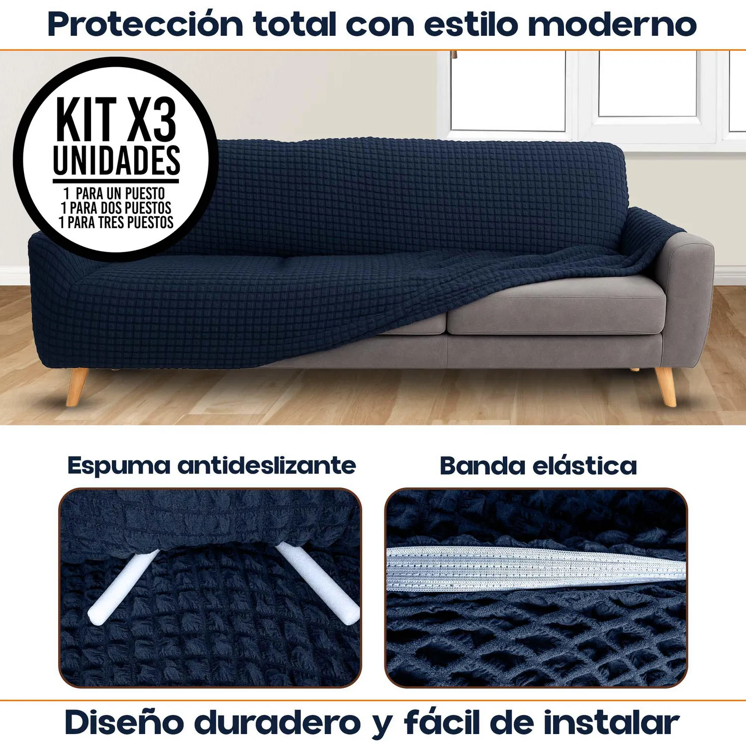 Combo X3 Protectores Elástico de Sofá Un. Dos y Tres Puestos 3