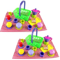 Set X2 Picnic Infantil Con Vajilla Frutas Cafetera Juguetes