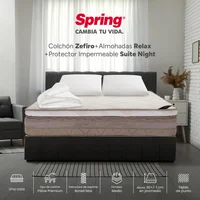 Colchón Spring Zefiro Doble 140x190 cm + 2 Almohada Relax + Protector
