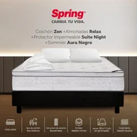 Colchon spring zen doble 140x190 cm + base aura negra + 2 almohadas relax + protector