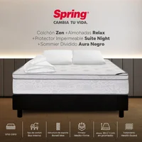 Colchon spring zen queen 160x190 cm + base aura negra + 2 almohadas relax + protector