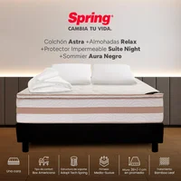 Colchon spring astra doble 140x190 cm + base aura negra + 2 almohadas relax + protector