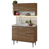 Cocina Integral Compacta Emilly 1.05 m Con Mesón de Acero Marrón