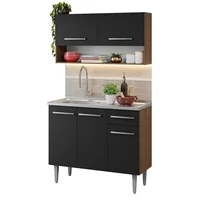 Cocina Integral Compacta Emilly 1.05 m Con Mesón de Acero Marrón Negro