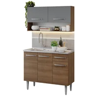 Cocina Integral Compacta Emilly 1.05 m Con Mesón de Acero Marrón Gris