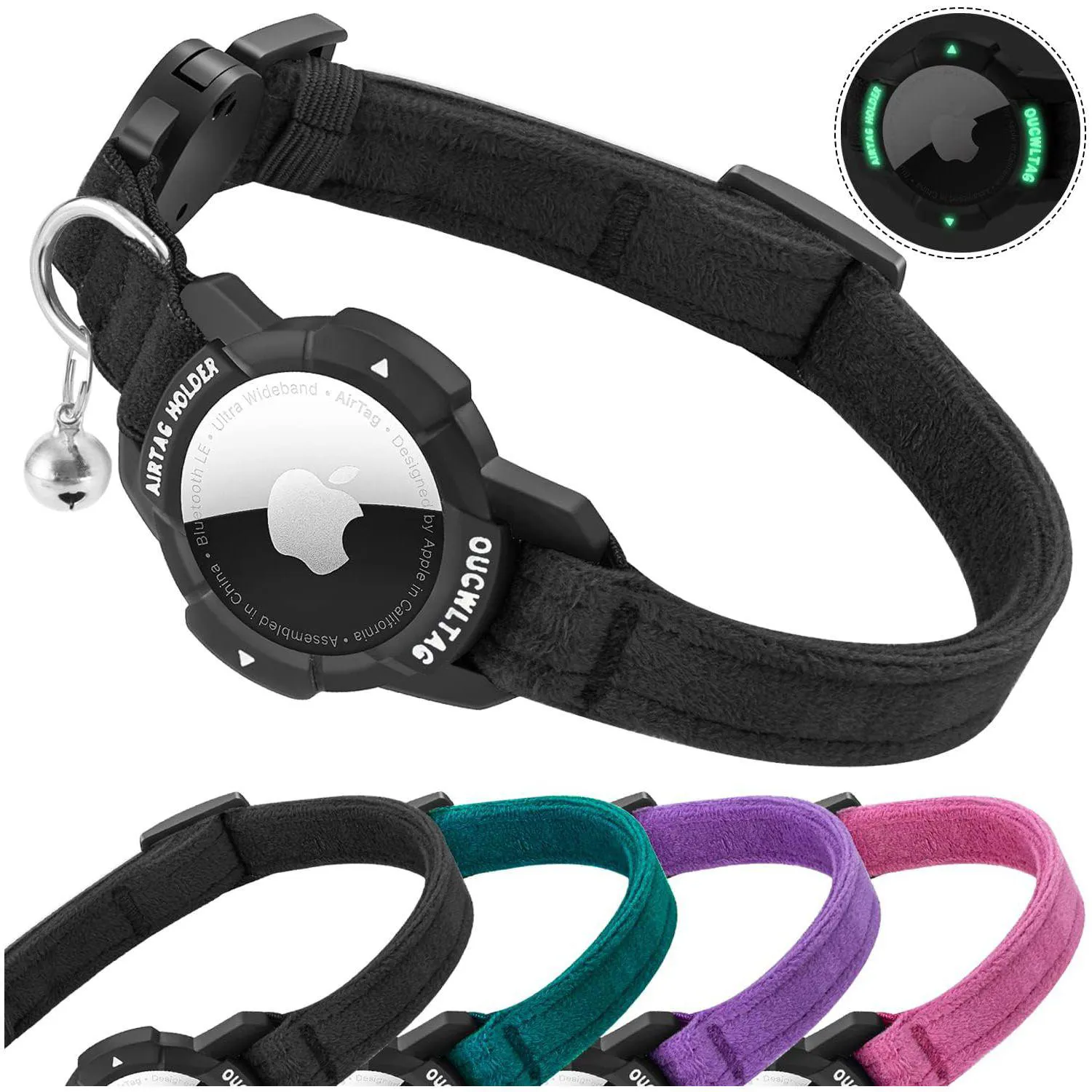 Collar Para Gato Con Soporte AirTag Luminoso Ajustable Y Cierre Seguro