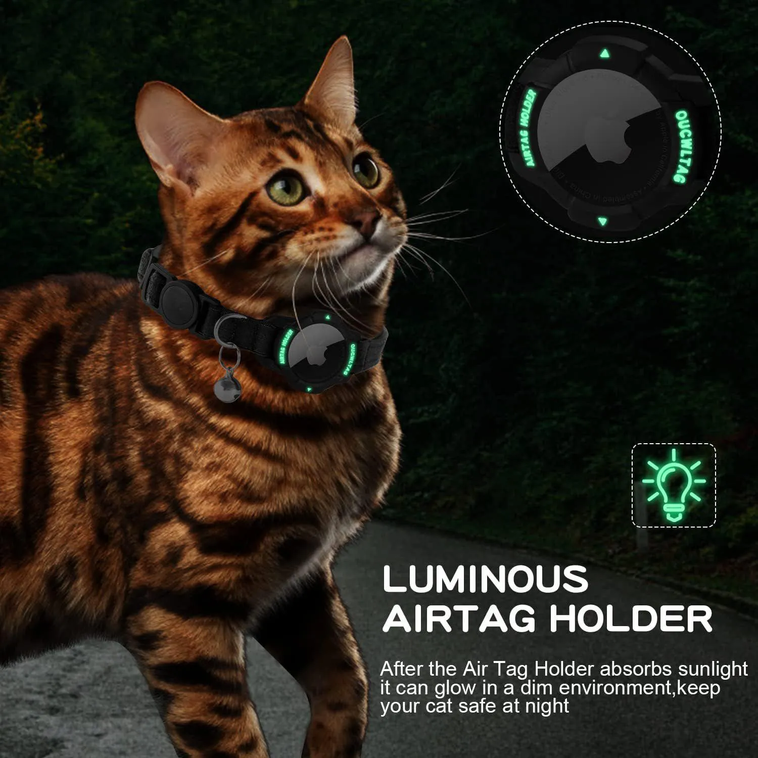 Collar Para Gato Con Soporte AirTag Luminoso Ajustable Y Cierre Seguro 4