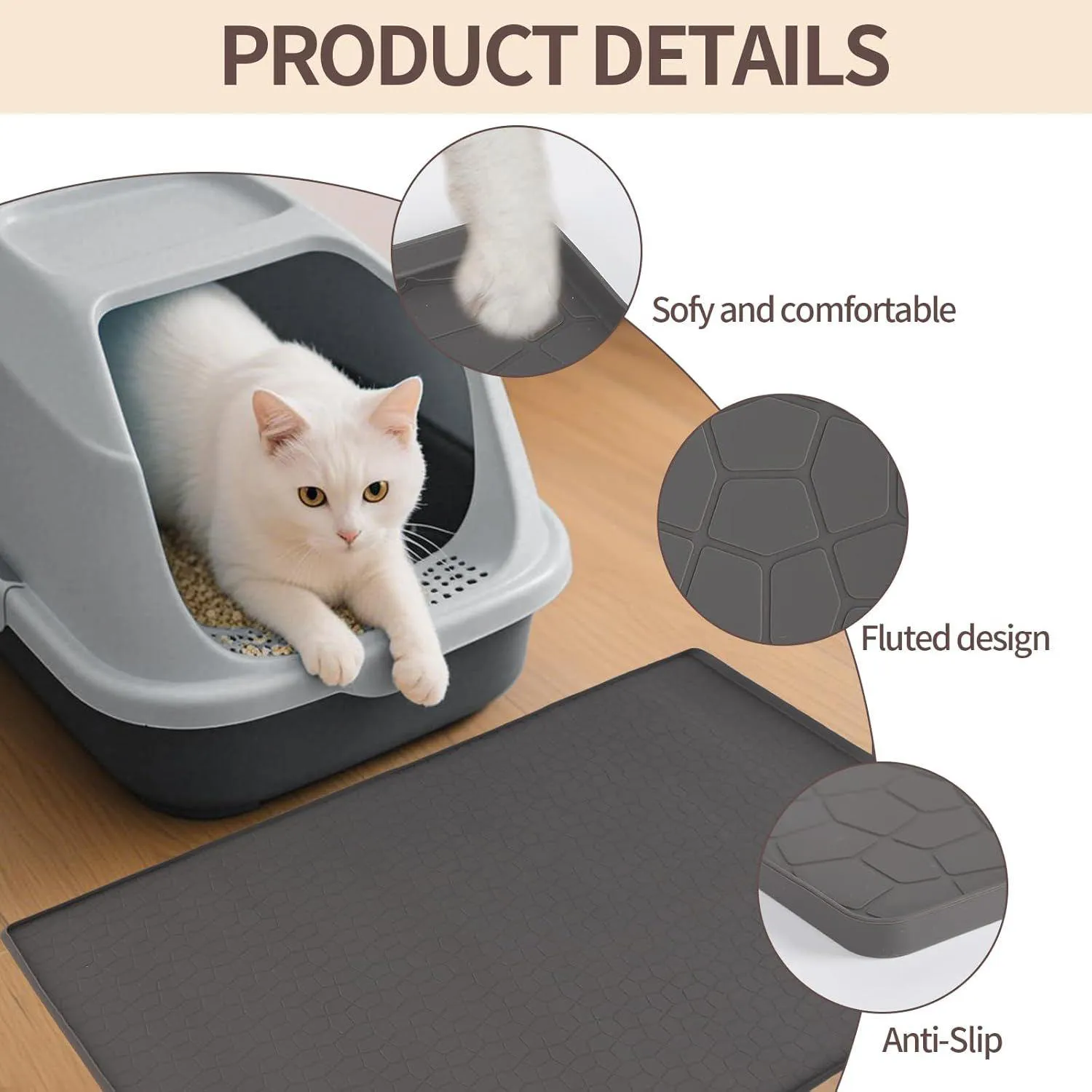 Tapete De Silicona Impermeable Para Caja De Arena De Gatos Con Bordes Elevados 3