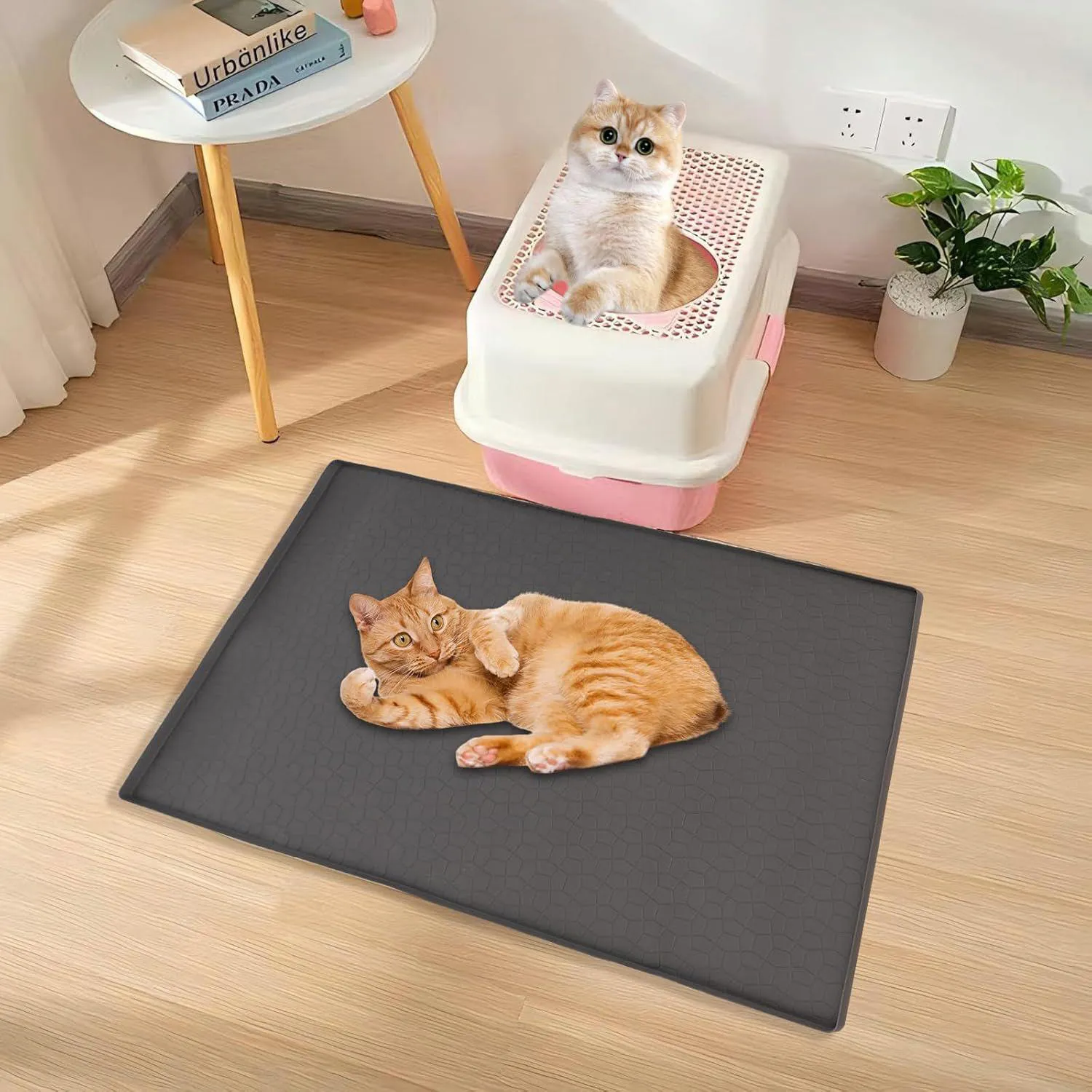 Tapete De Silicona Impermeable Para Caja De Arena De Gatos Con Bordes Elevados 7