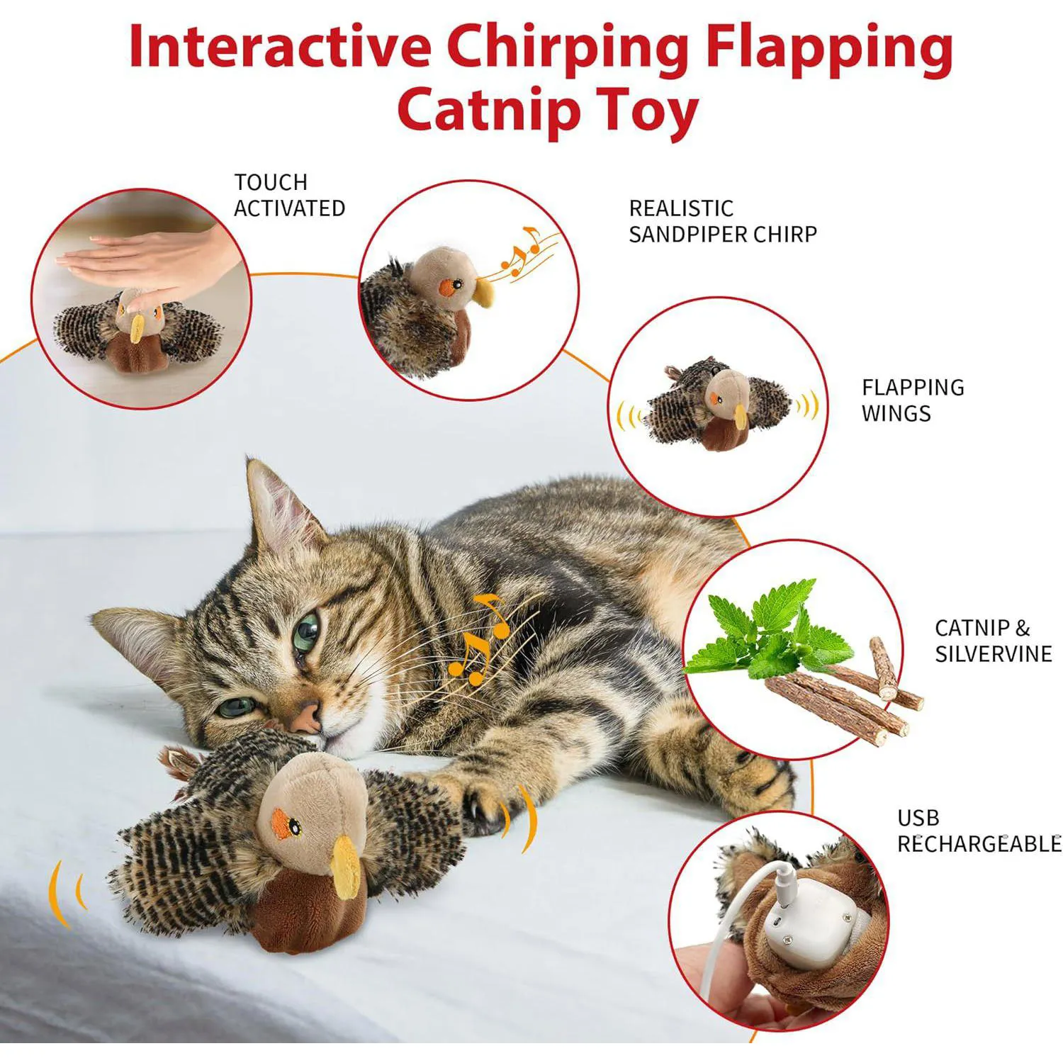 Juguete Automático Para Gatos Con Alas Aleteando Hierba Gatera Y Carga USB 6
