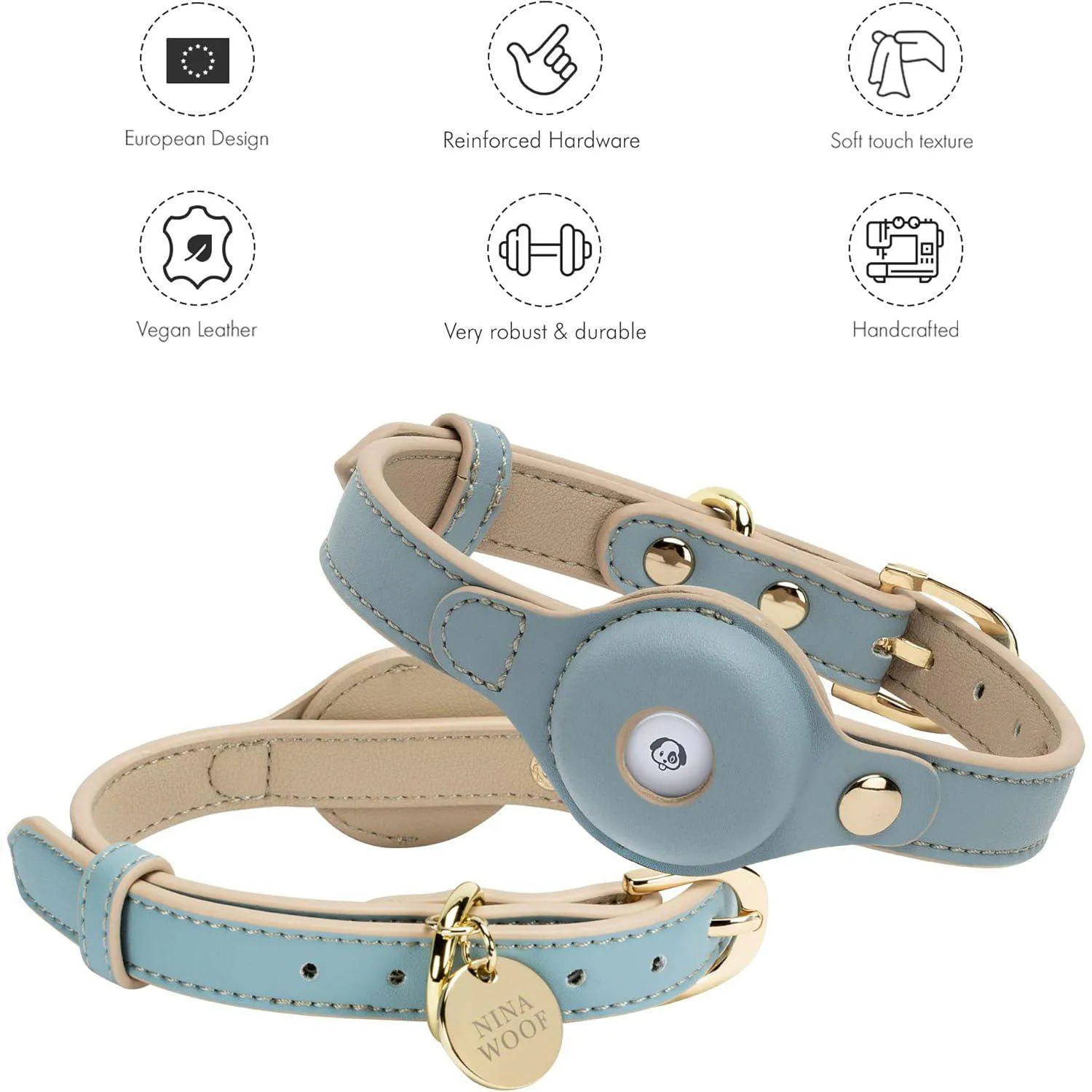 Collar Ajustable Para Perro De Cuero Vegano Con Soporte Airtag Elegante Y Resistente 3