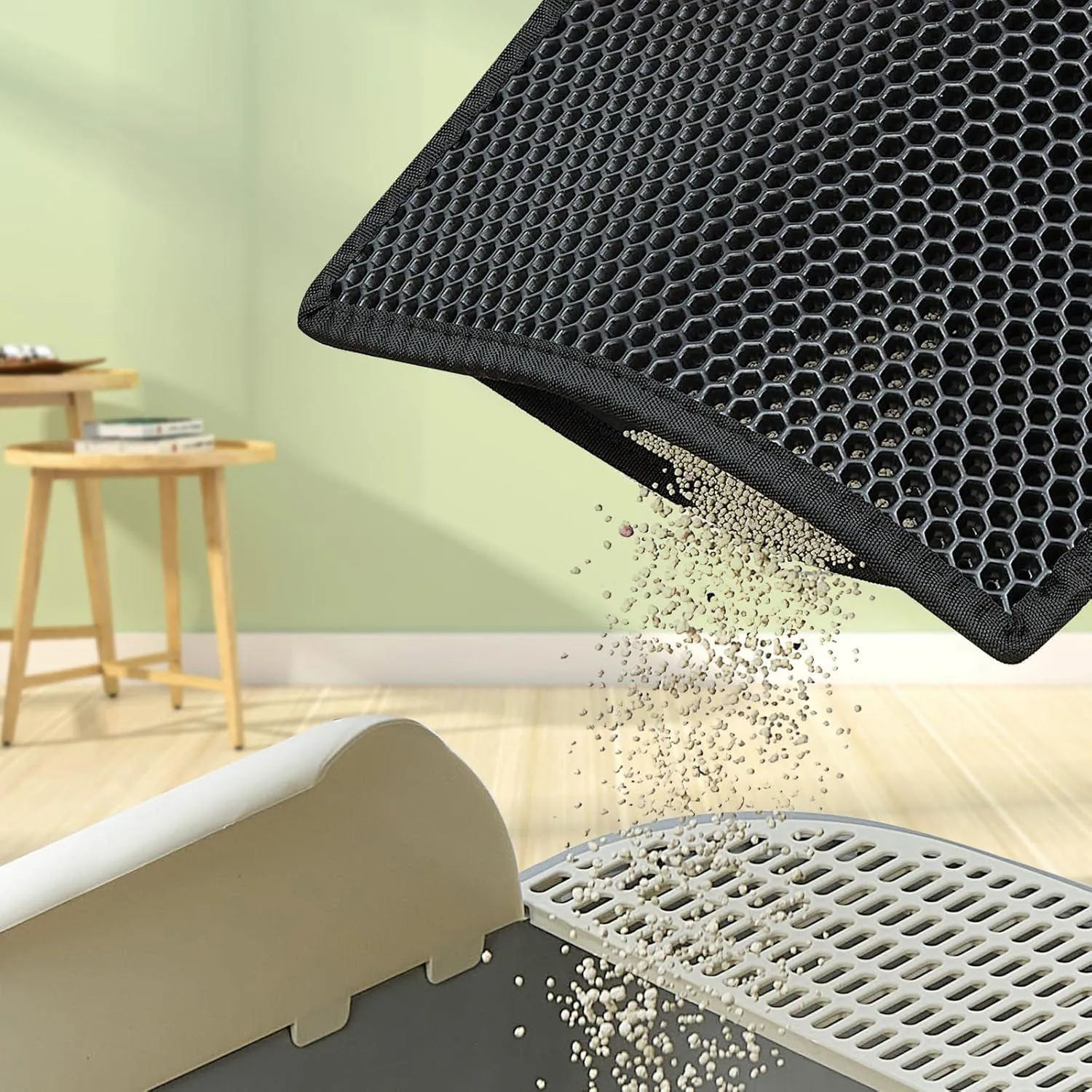 Tapete Grande Para Arena De Gatos Con Diseño Panal Impermeable Y Fácil Limpieza 7