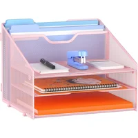 Organizador de Archivos de Escritorio Rosa con Bandejas y Secciones Verticales