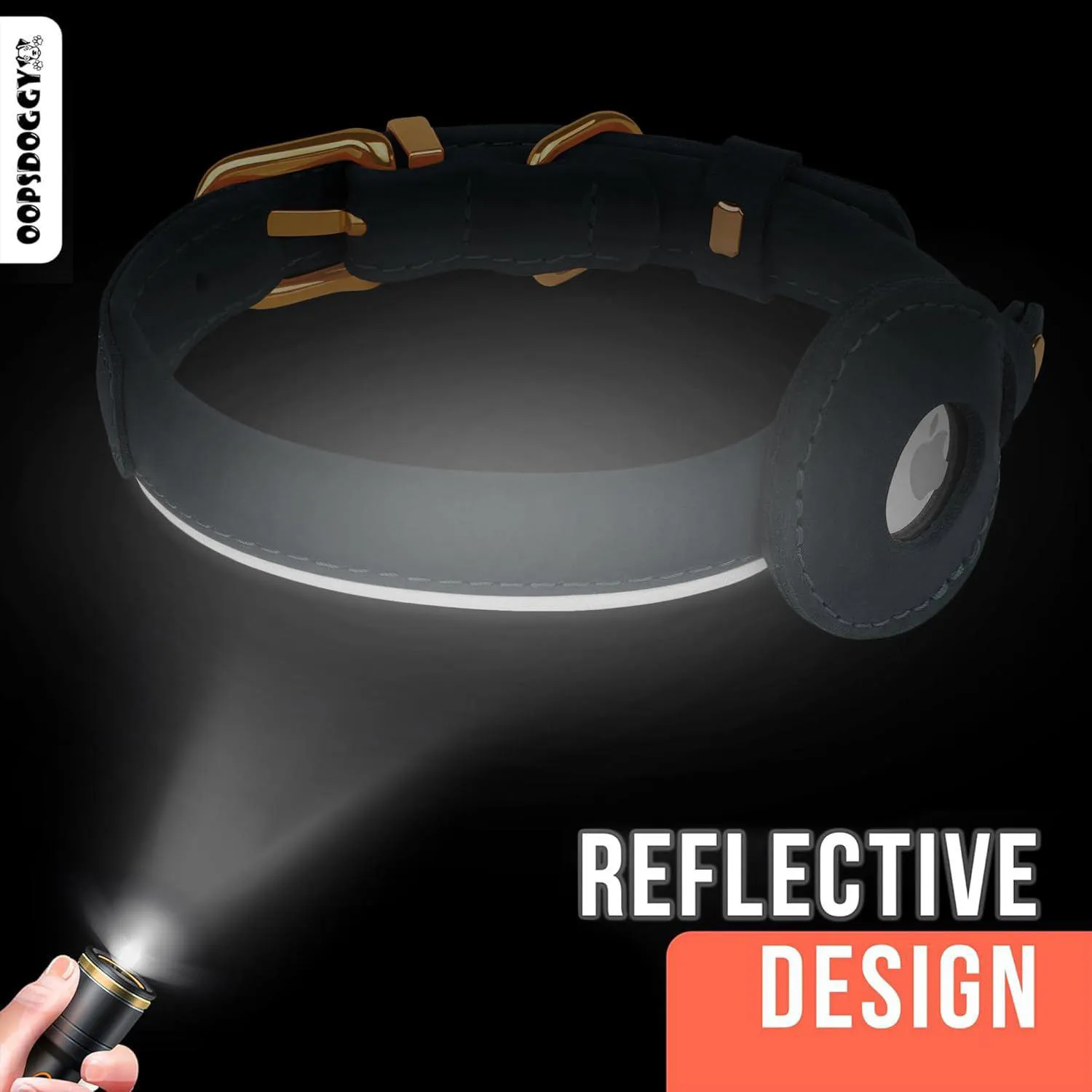 Collar De Cuero Para Perro Con Soporte Airtag Reflectante Verde Azulado