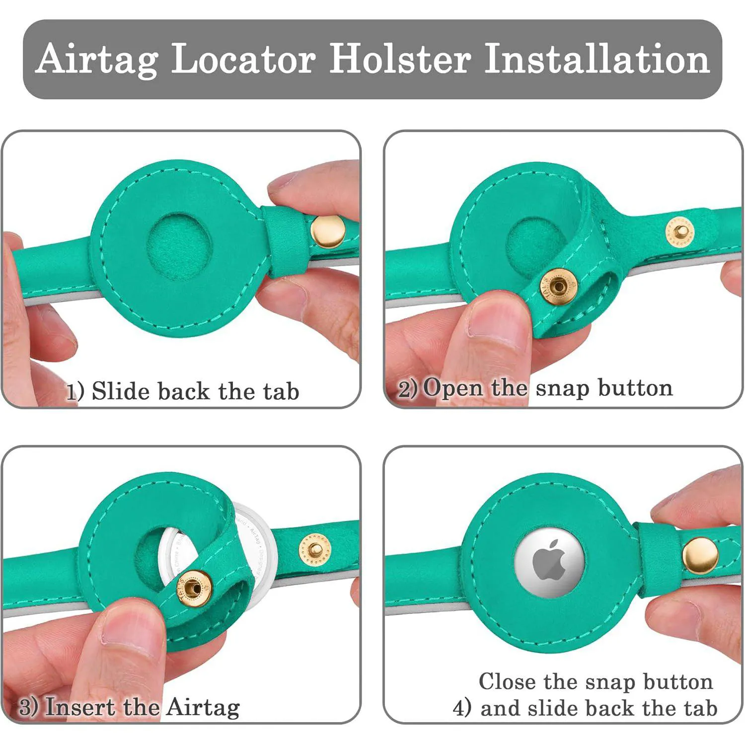 Collar De Cuero Para Perro Con Soporte Airtag Reflectante Verde Azulado 5