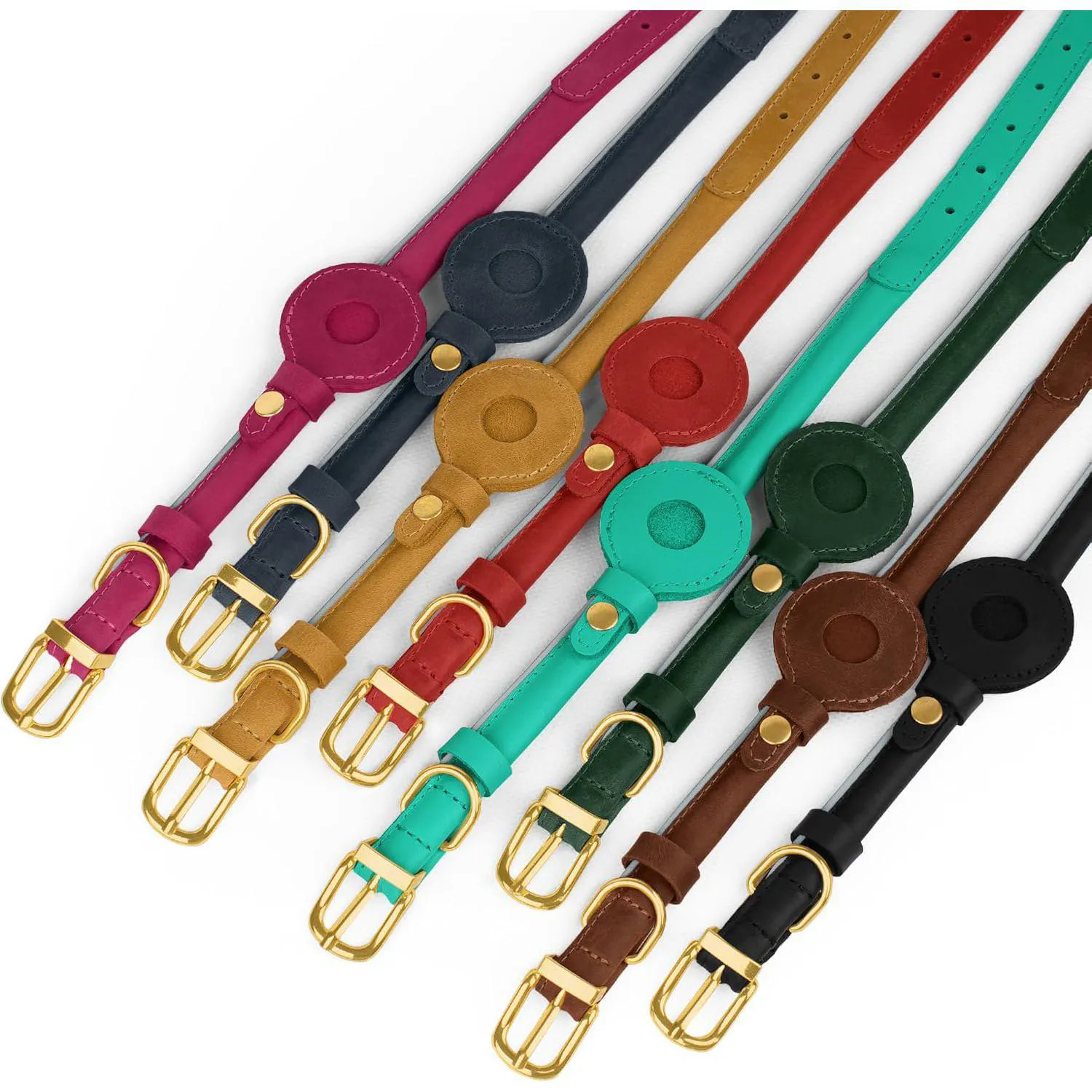 Collar De Cuero Para Perro Con Soporte Airtag Reflectante Verde Azulado 6