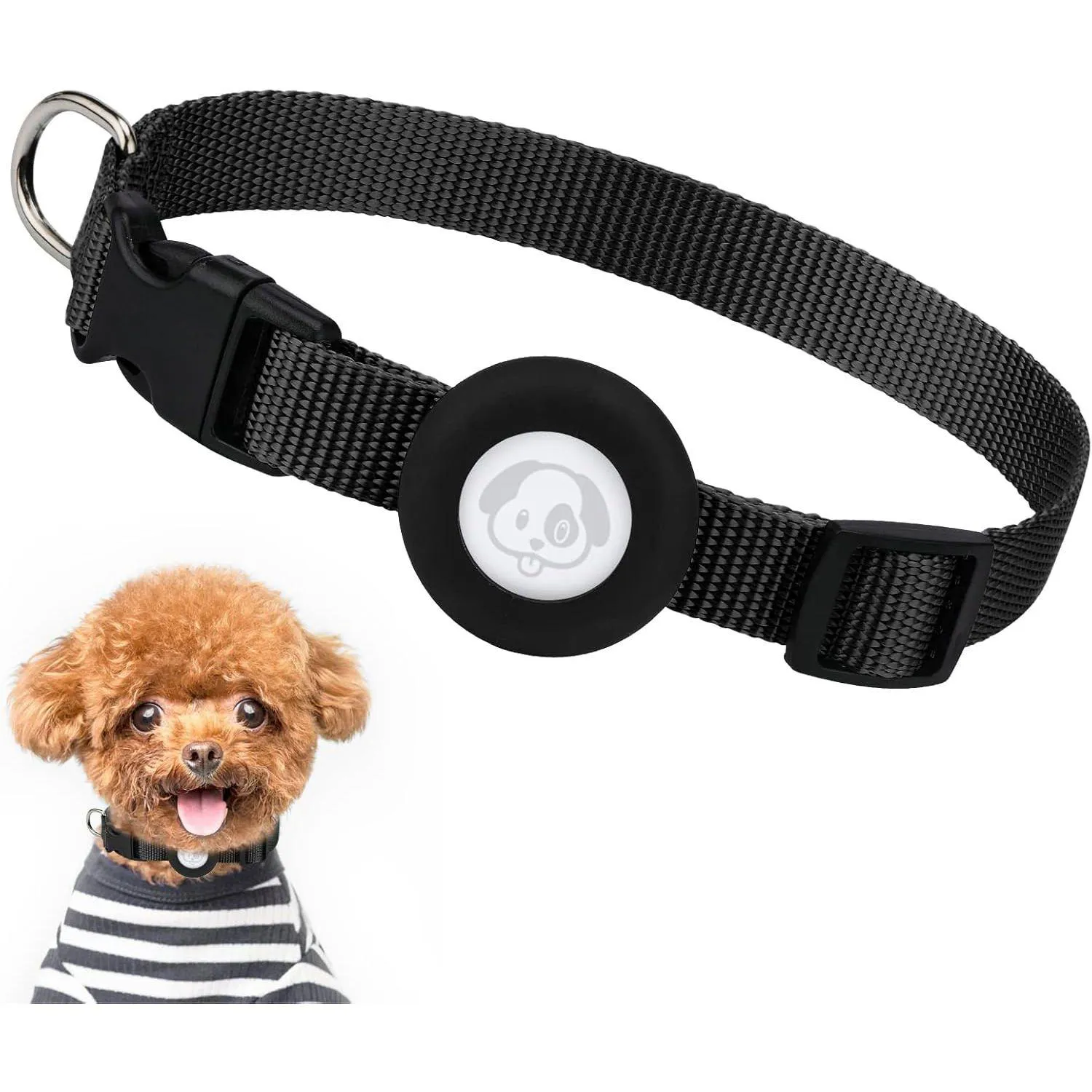 Collar Para Perro Ajustable Con Soporte Airtag Impermeable Y Hebilla Segura